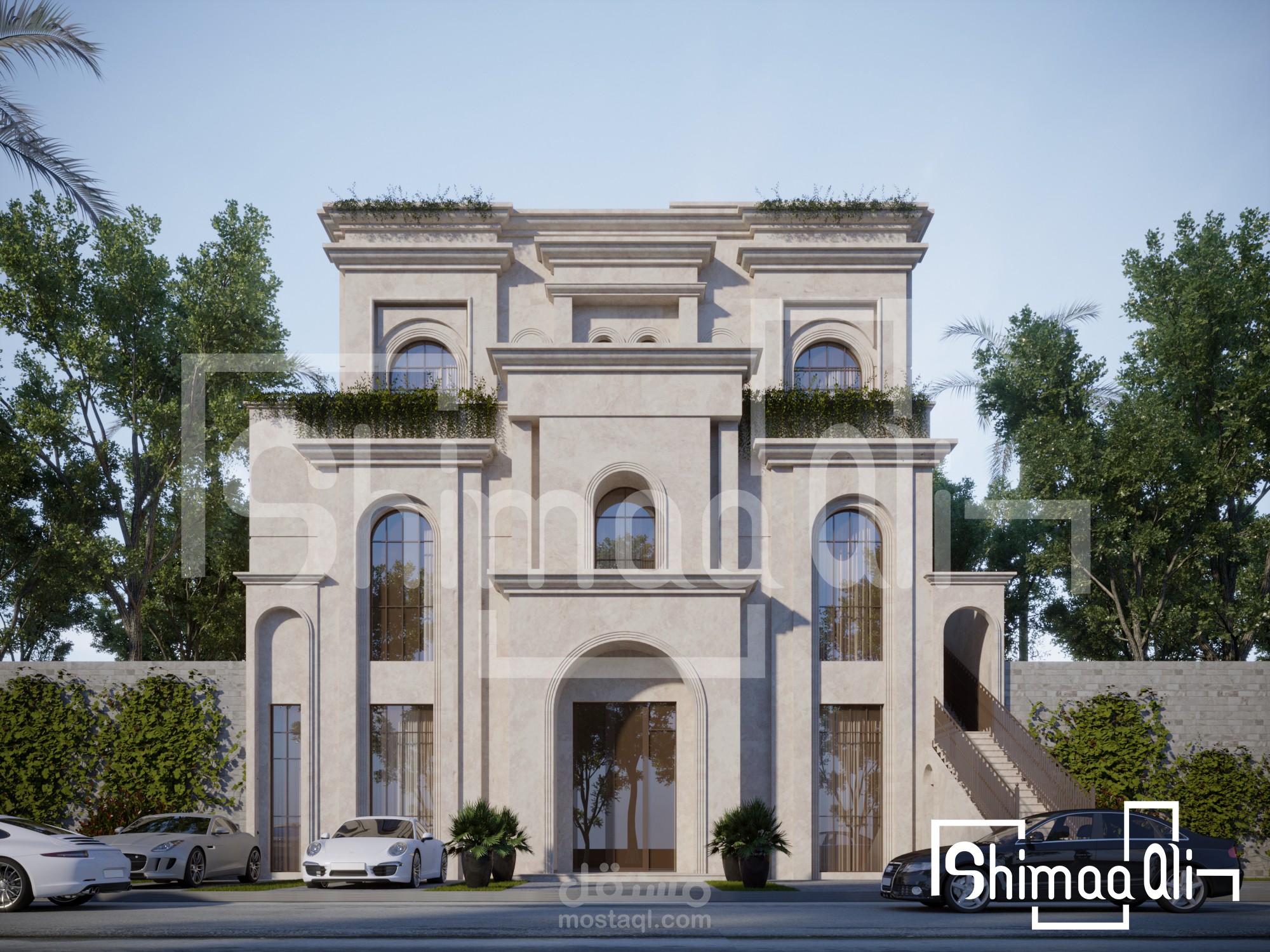 تصميم واجهه خارجيه . استايل نيو كلاسيك .