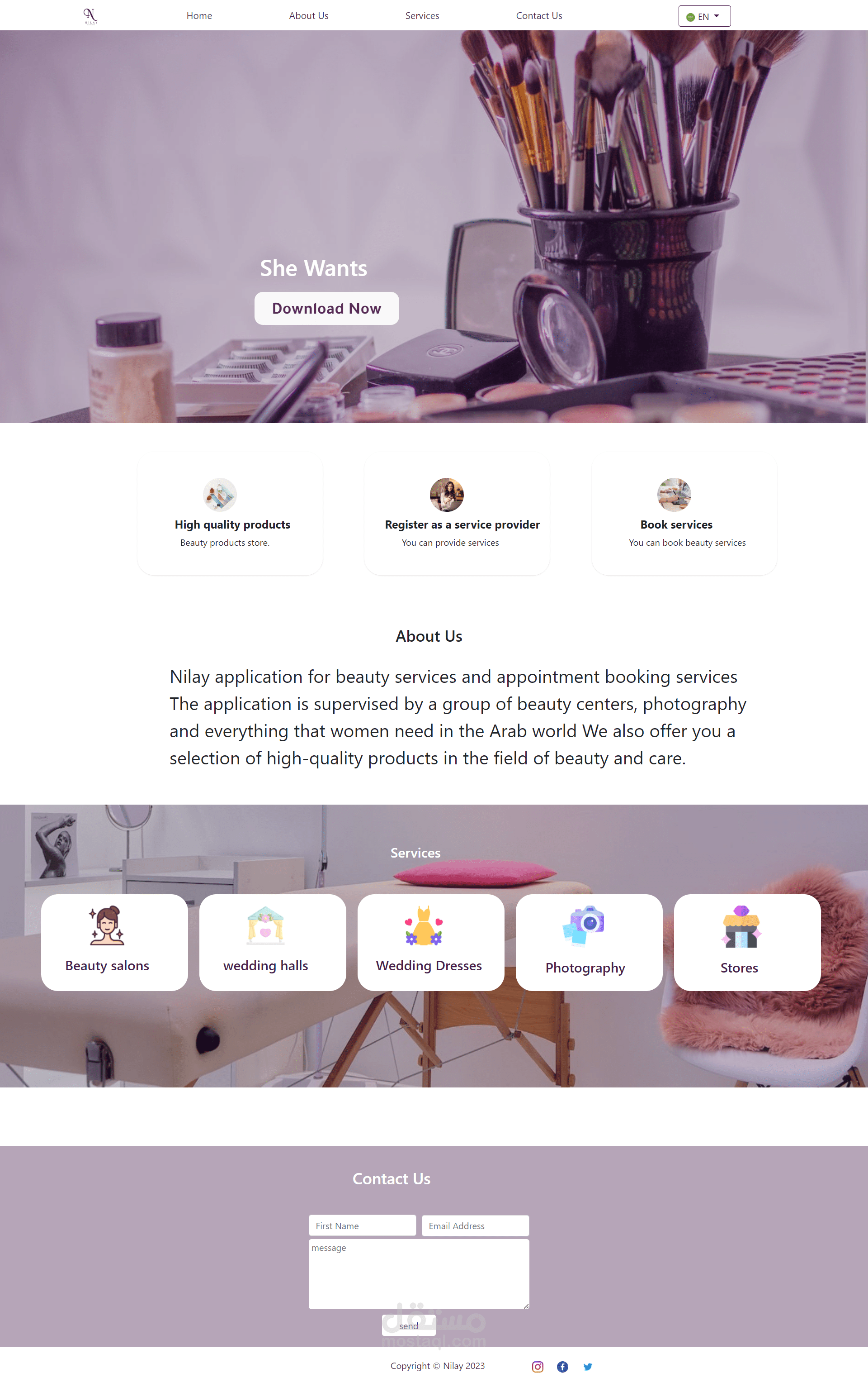 تصميم  landing page ل  nilay store