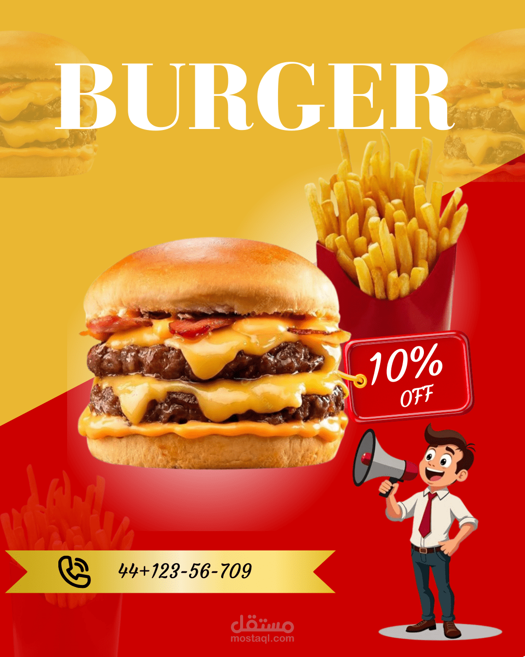 تصميم إعلان سوشيال ميديا جذاب لمطعم برجر (Social Media Ad Design)