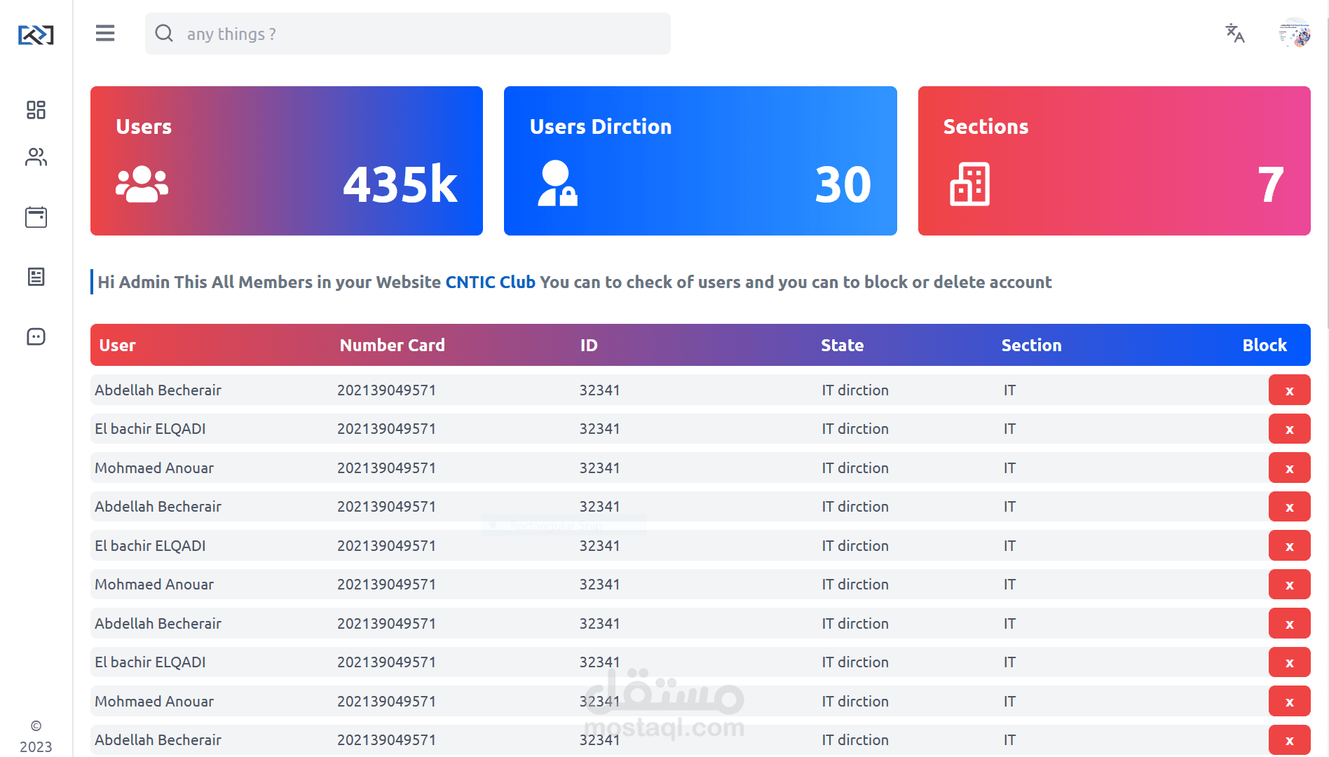 A tech club dashboard