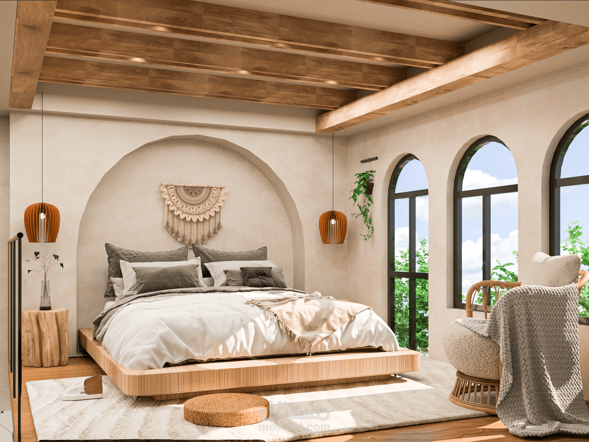 تصميم غرفة نوم مودرن بنظام الميزانين