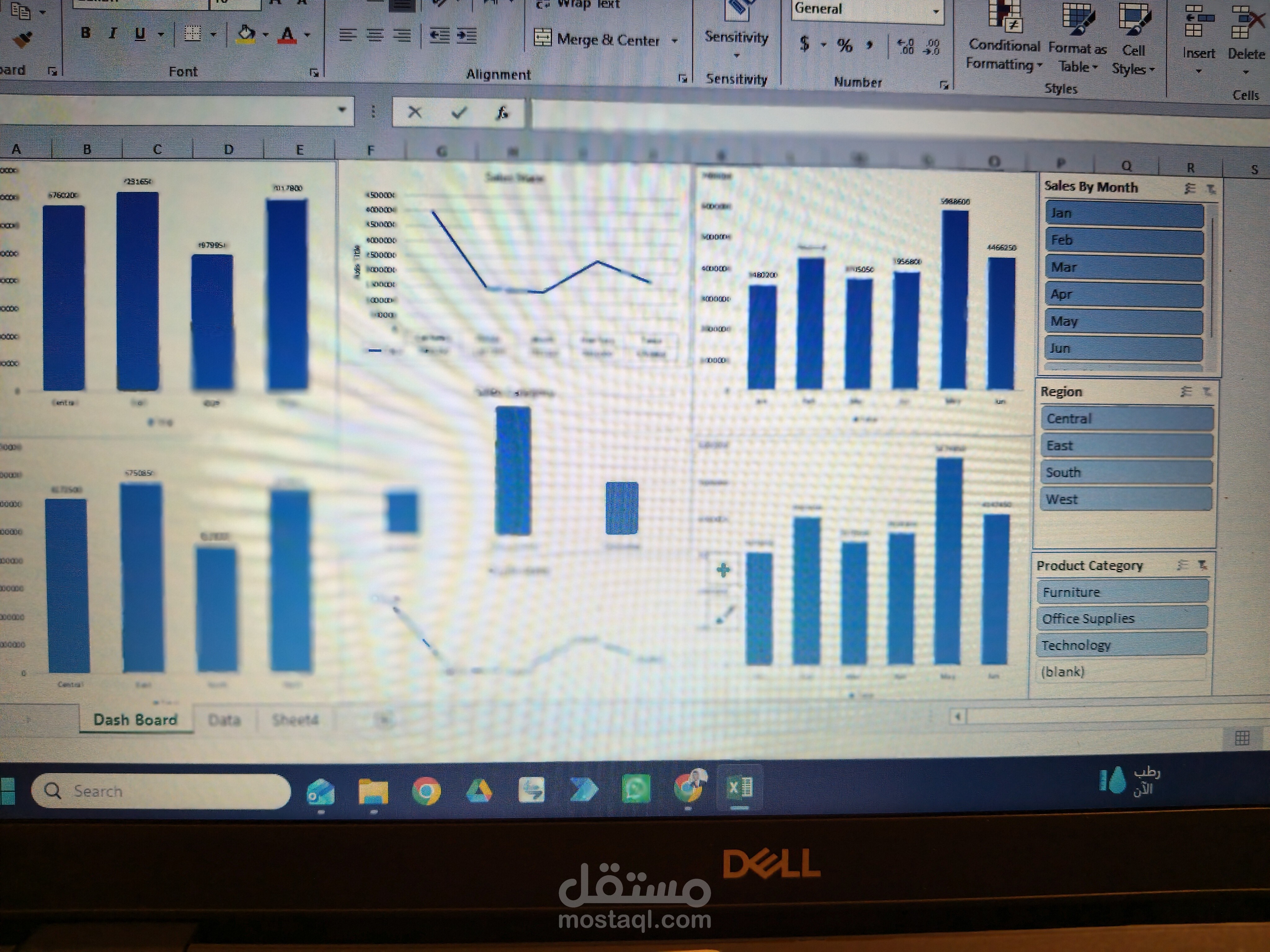 تصميم لوحة تحكم ديناميكية شاملة لتحليل مبيعات المنتجات والمناطق باستخدام Excel Dashboard