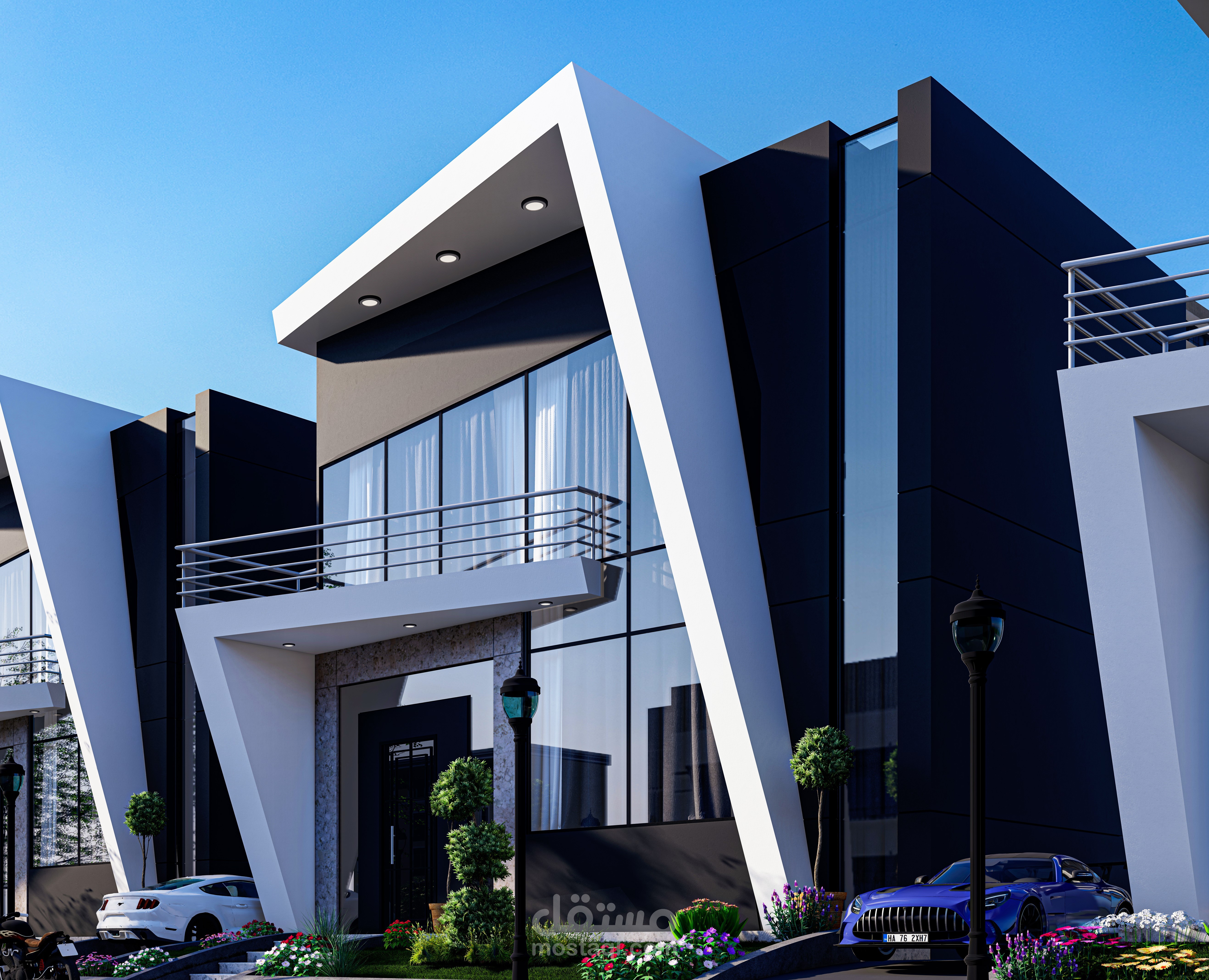 تصميم واجهة رئيسية لفيلا مكررة ضمن تجمع حي سكني (exterior) (الامارات , ابوظبي)