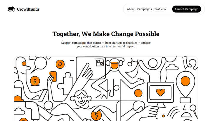 منصة تمويل جماعي متكاملة باستخدام HTML, CSS, JS