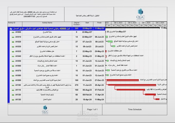 جدول زمني ، tender time schedule