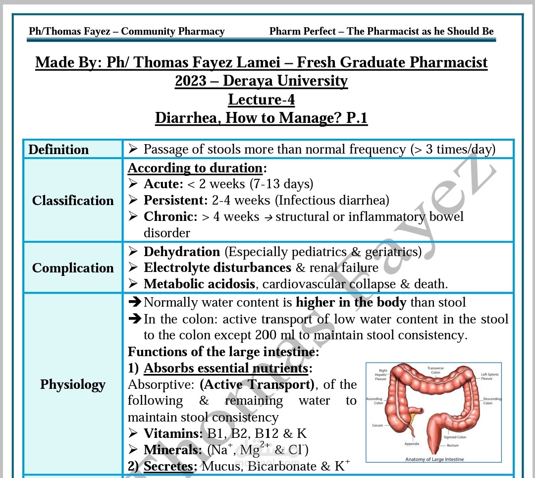 الشرح الإكلينيكي الكامل لموضوع ال Diarrhea وكيفية التشخيص وأسس العلاج
