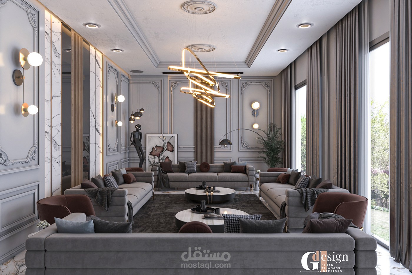 تصميم مجلس نساء مع منطقه طعام ومطبخ مفتوح