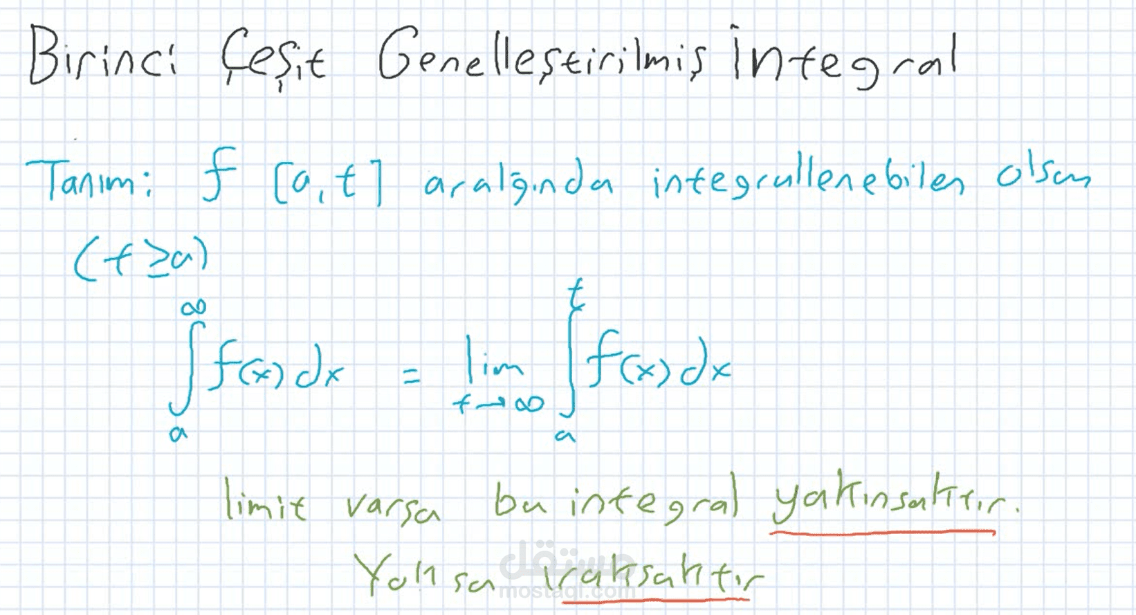 تسجيل دروس في التكاملات المعتلة (improper integrals)