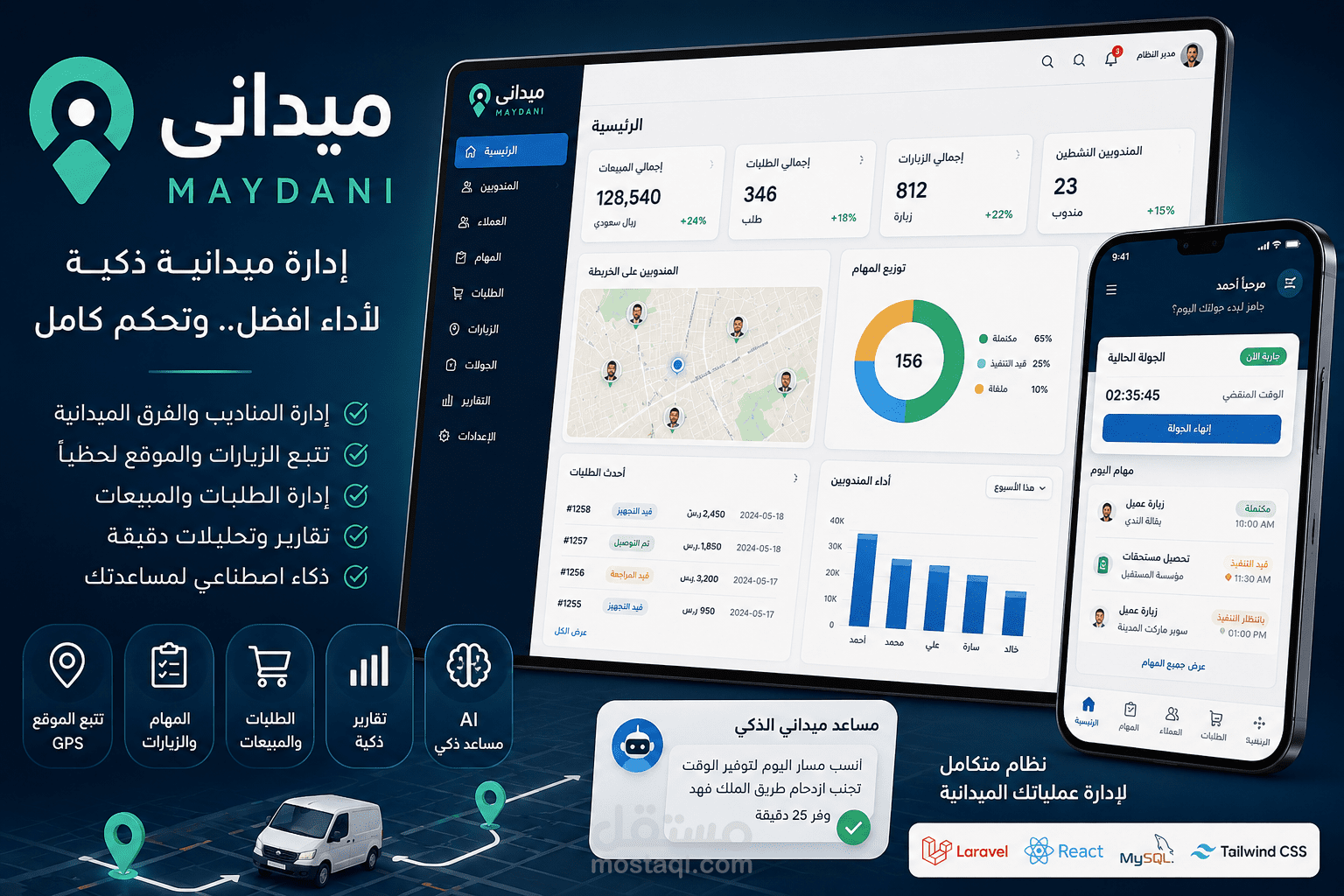 ميداني (Maydani) — نظام ذكي لإدارة المناديب والمبيعات الميدانية مدعوم بالذكاء الاصطناعي