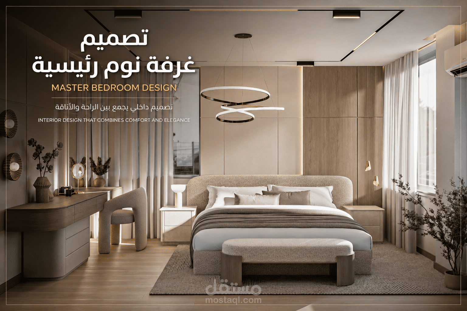 تصميم غرفة نوم رئيسية بطابع هادئ وأنيق