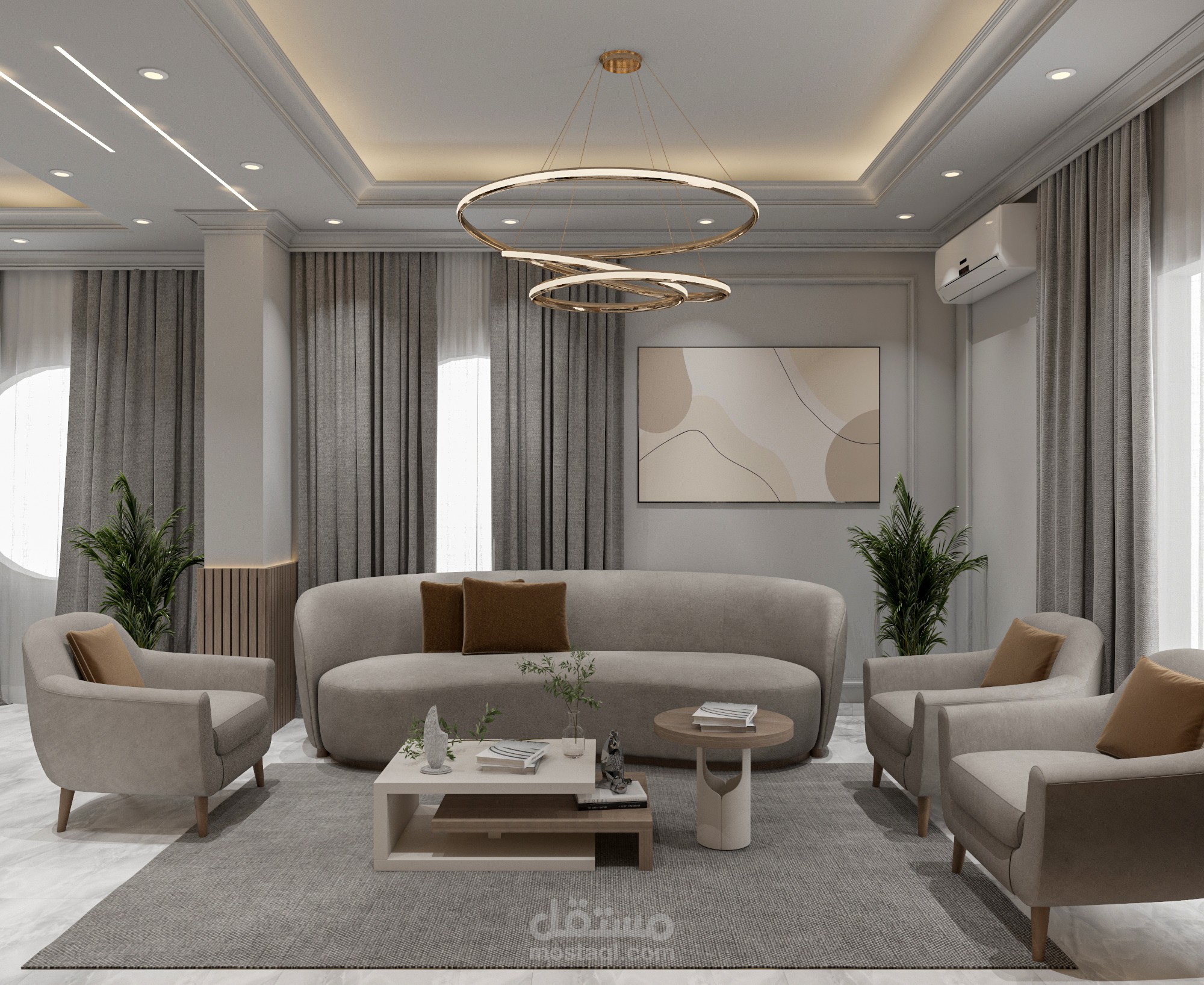 تصميم لشقه بها ريسيبشن  يحتوي على جلسه وركن للطعام
