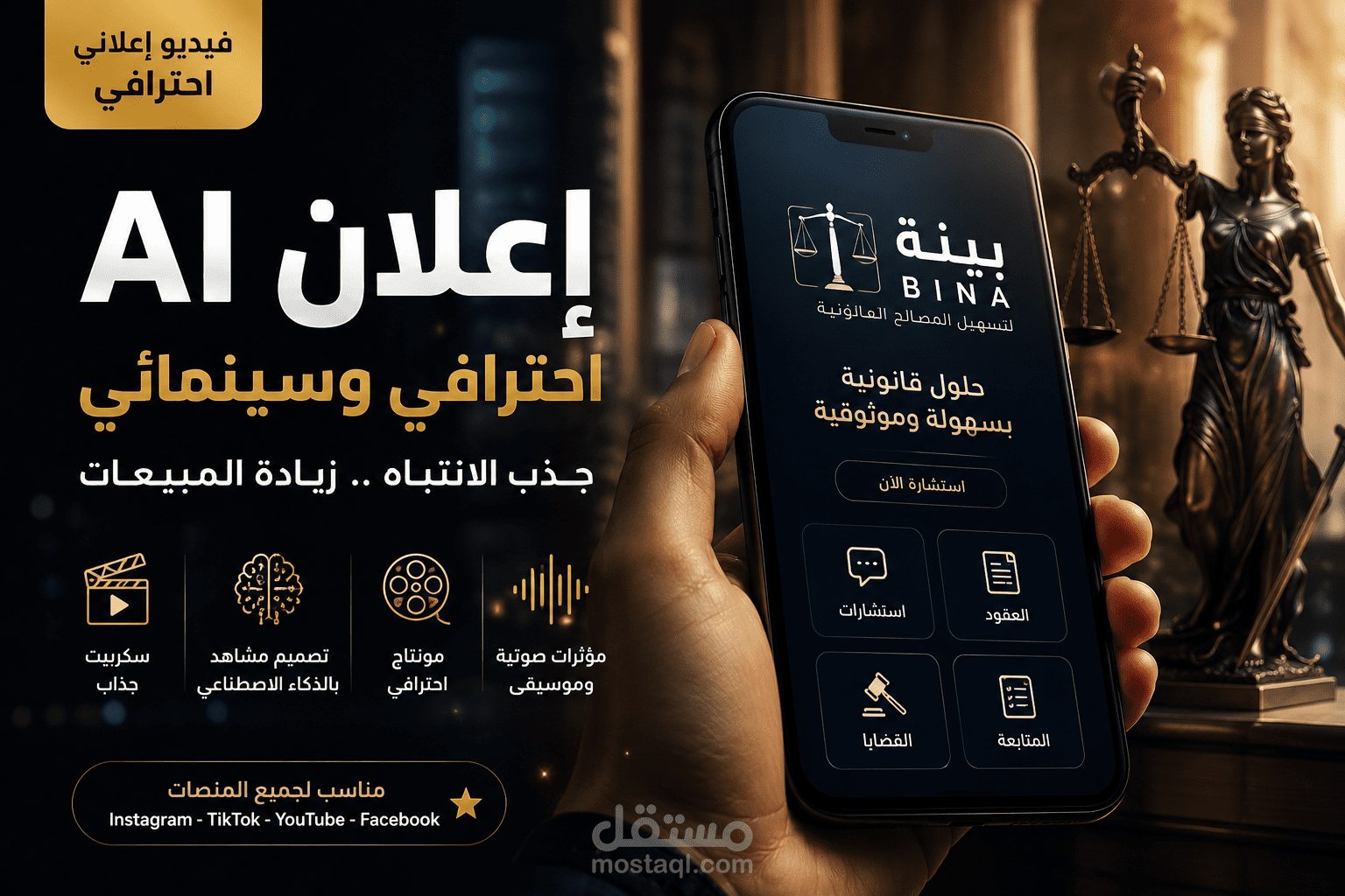 فيديو إعلاني سينمائي احترافي لتطبيق "بينة" باستخدام الذكاء الاصطناعي