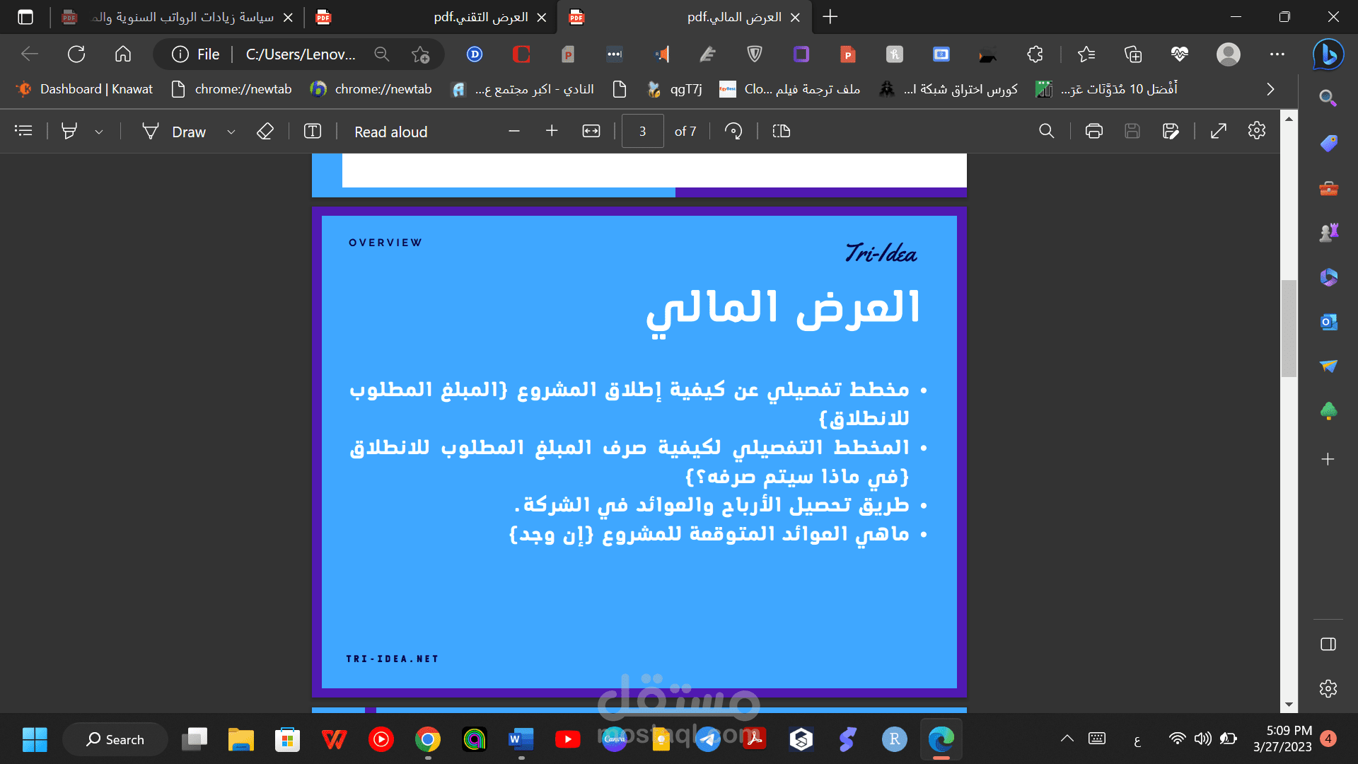 دراسة جدوى و عرض مالي لتقديم على تمويل