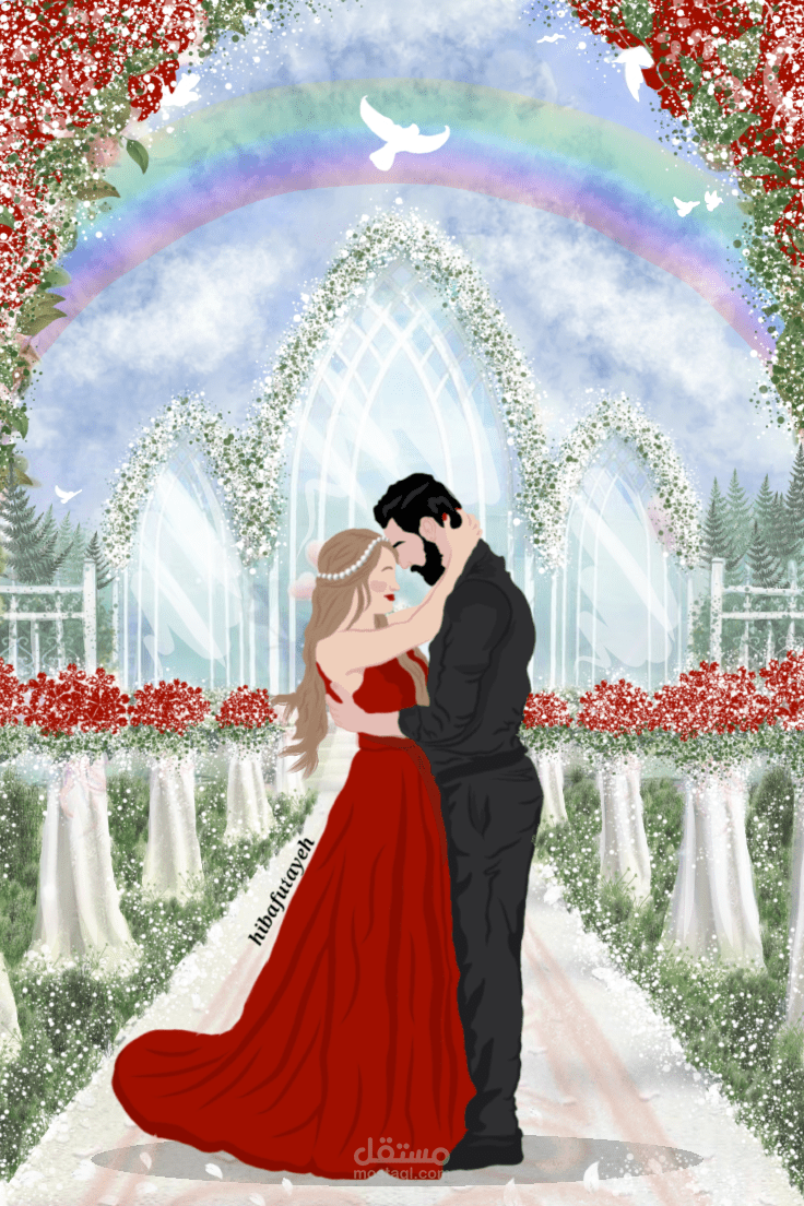 تصميم دعوة زفاف _ رسم عرسان