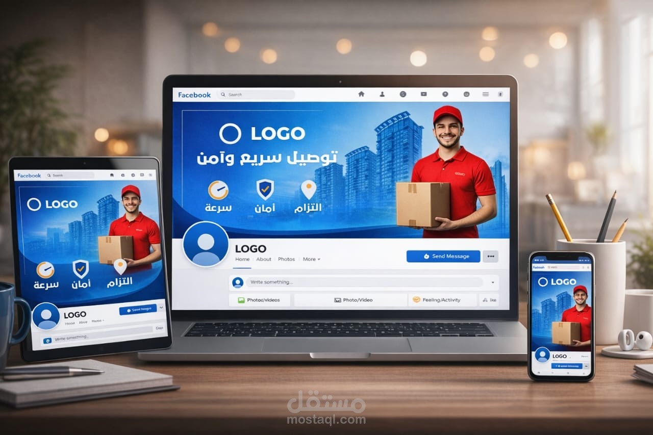 تصميم غلاف فيسبوك لشركة توصيل طلبات