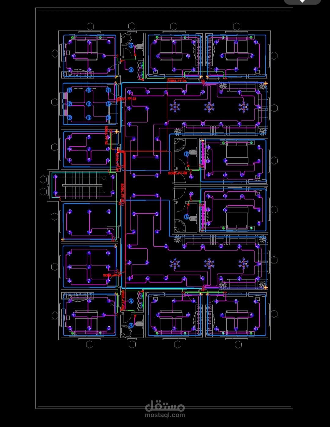 شغل الإضاءة والتصاميم الكهربائية لمبنى سكني