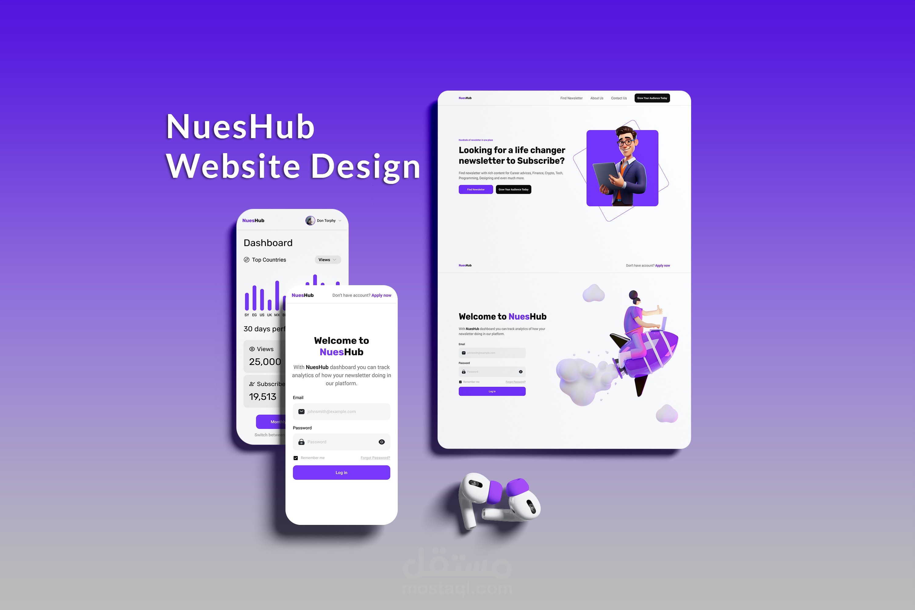 تصميم واجهة المستخدم UI/UX لموقع و منصة NuesHub