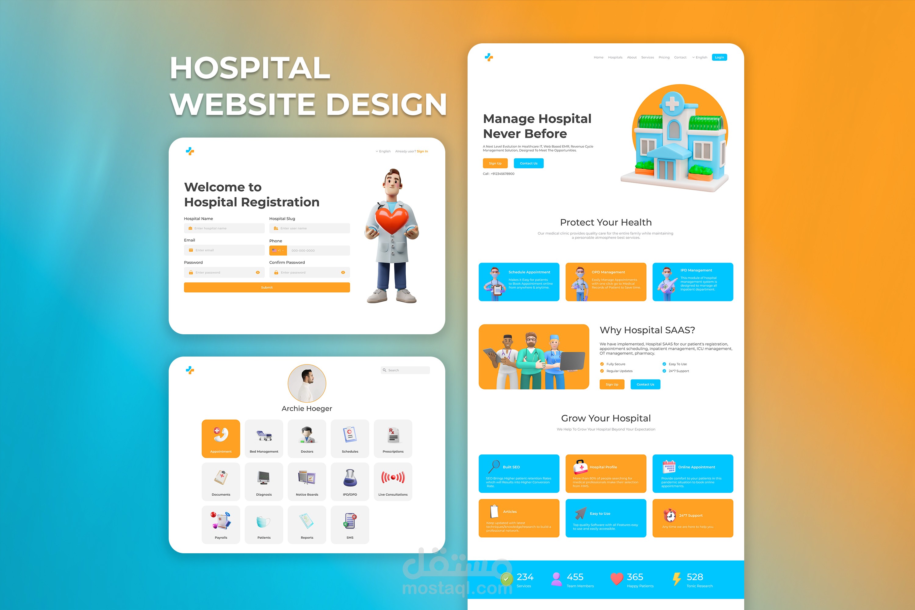 تصميم واجهة المستخدم UI/UX لموقع و منصة SAAS لإدارة المستشفيات