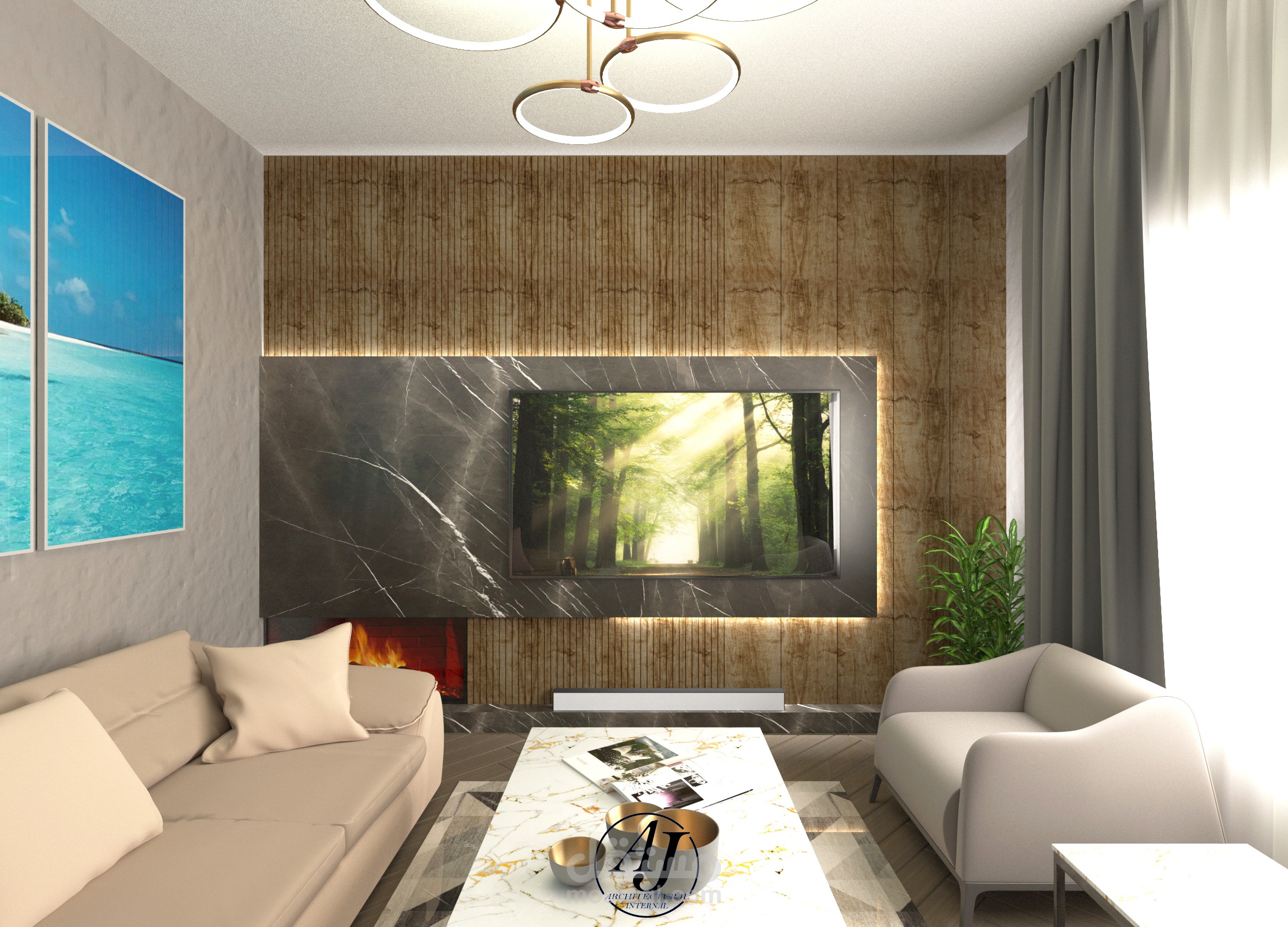 التصميم داخلي لغرفة معيشة