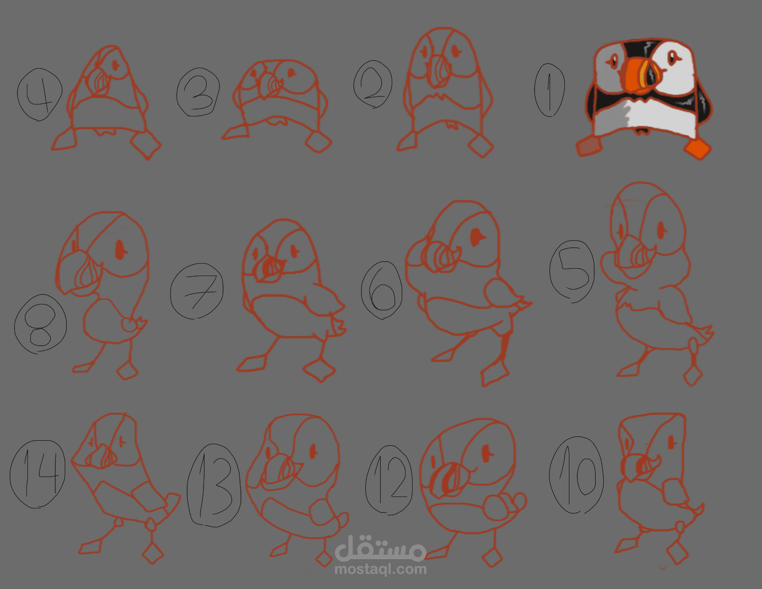 تصميمات 2D مختلفة لطائر في لعبة