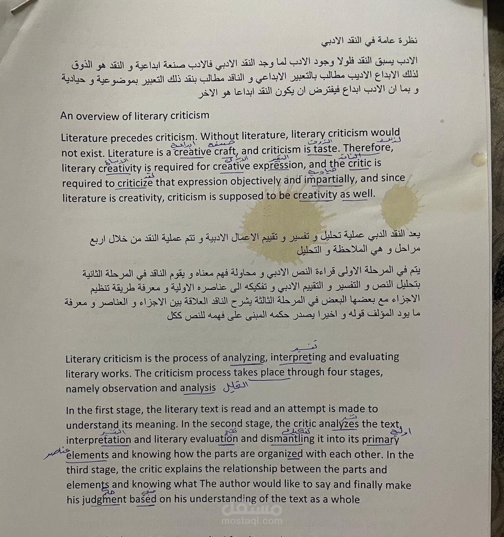 ترجمة محاضرة عن النقد الادبي