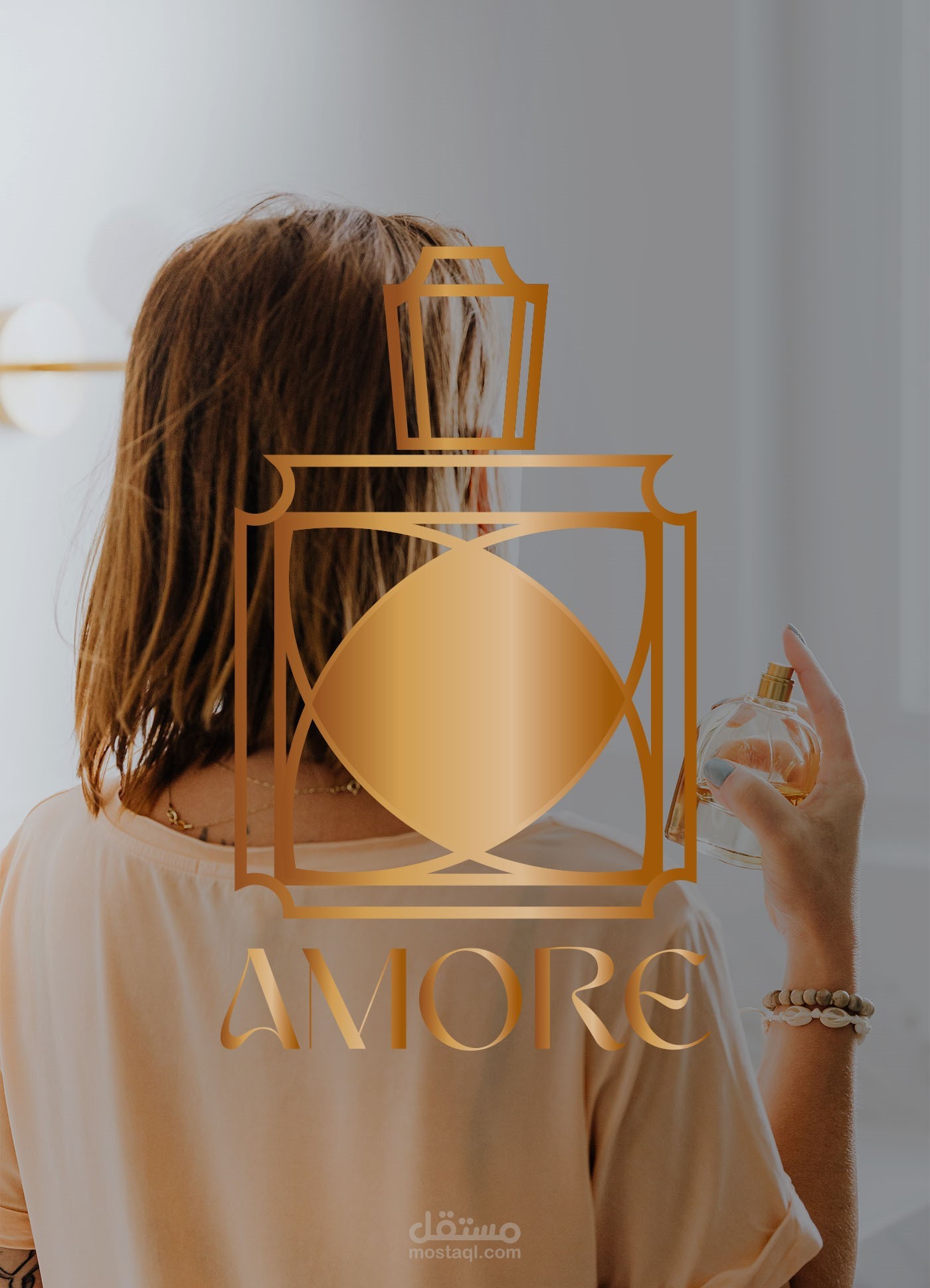 تصميم شعار باستخدام النسبة الذهبية و هوية بصرية كاملة ل "Amore perfume"