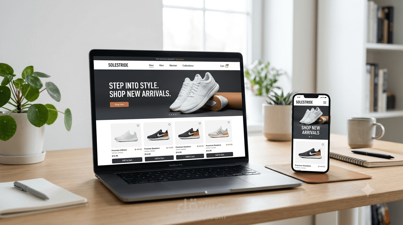 تصميم وتطوير موقع تجارة إلكترونية (E-commerce) لمتجر أحذية بتجربة مستخدم عصرية.