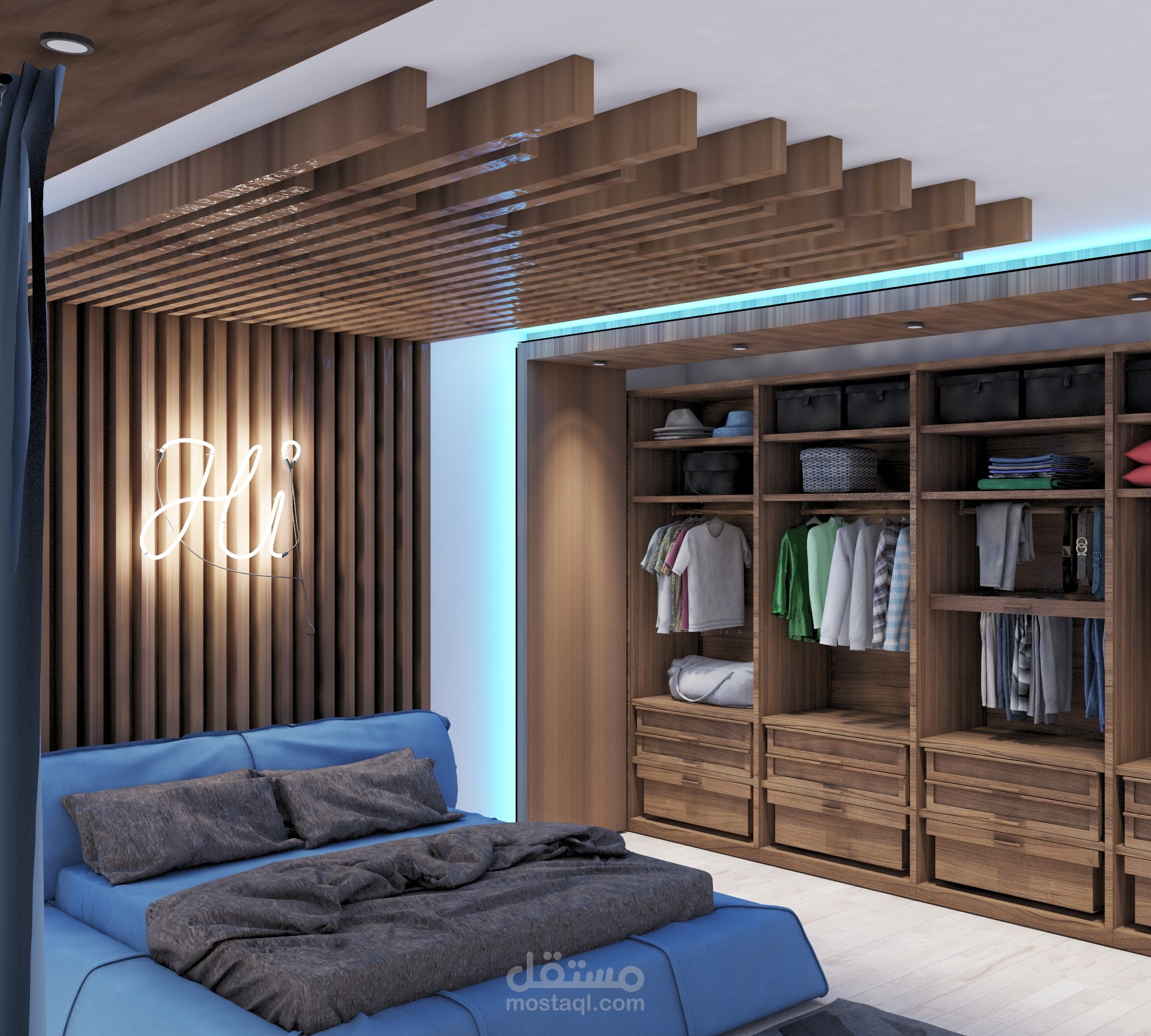 تصميم داخلي لغرفة شاب بشكل (احترافي)