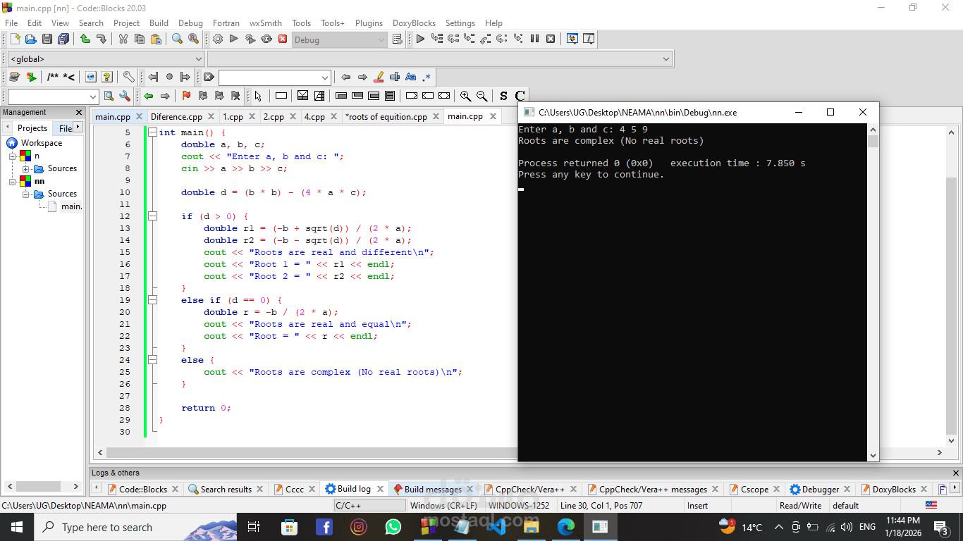 Quadratic Equation Solver using C++