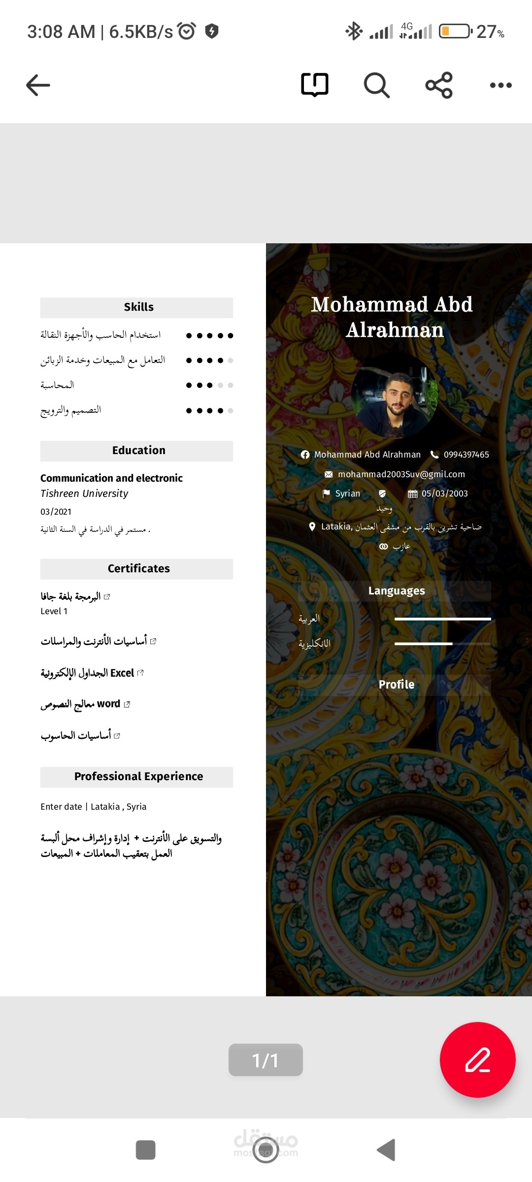 تصميم سيرة ذاتية