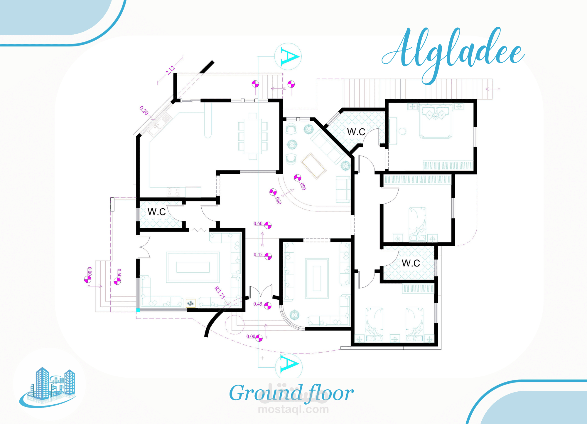 تصميم فيلا  ارضية بمساحة 290م2