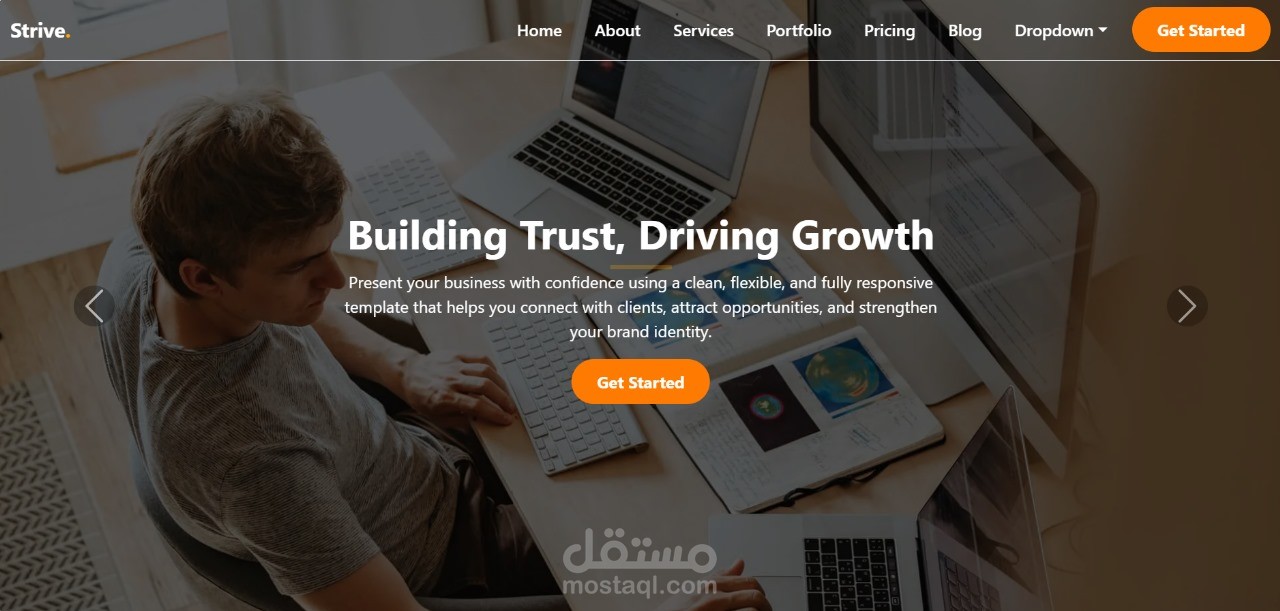 تصميم وتطوير موقع متكامل باسم Strive باستخدام HTML وCSS وJavaScript وBootstrap