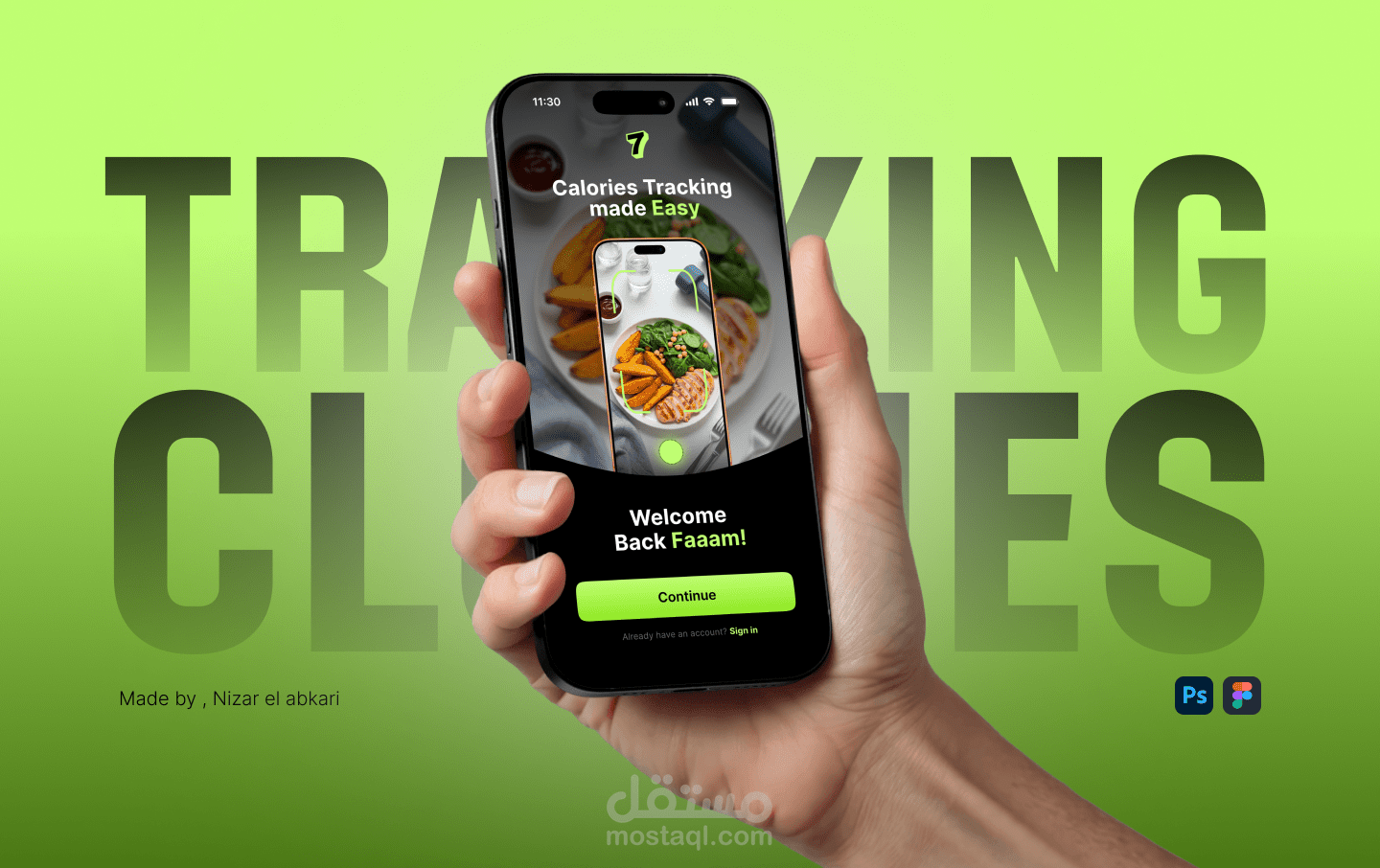 تصميم واجهات وتجربة مستخدم احترافية لتطبيق تتبّع السعرات الحرارية SPIRITS7 – Calorie Tracking App