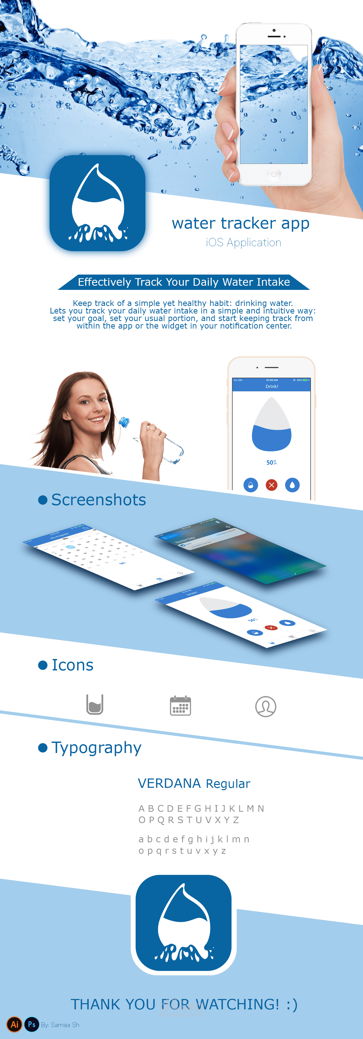 تصميم تطبيق ios .. تطبيق متابعة شرب الماء