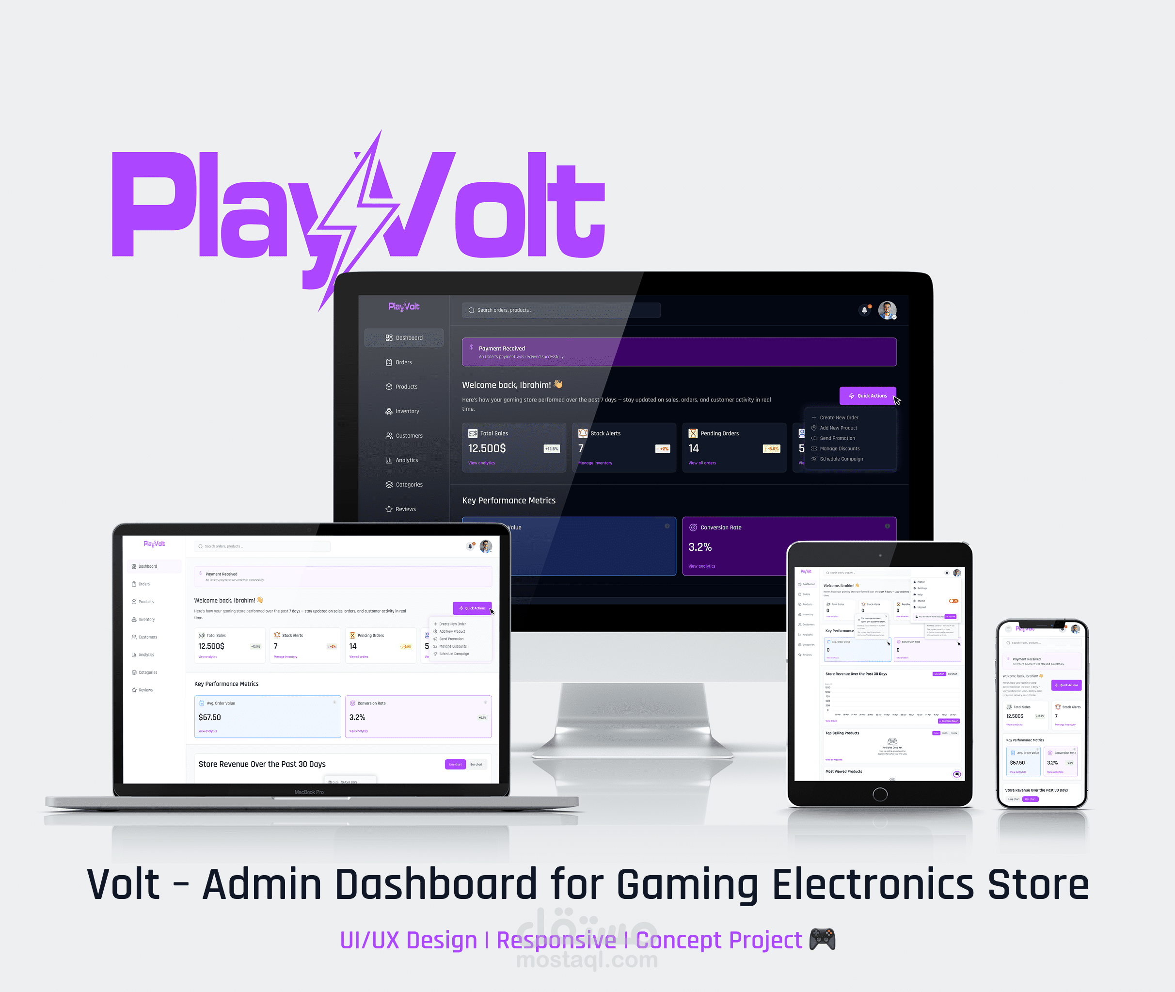تصميم لوحة تحكم )Admin Dashboard) لإدارة متجر إلكترونيات – Volt Dashboard