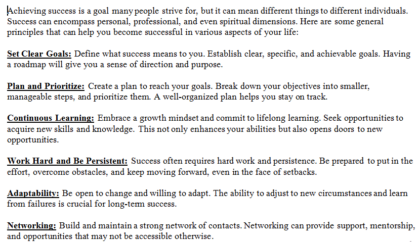 محتوي باللغه الانجليزيه عن النجاح