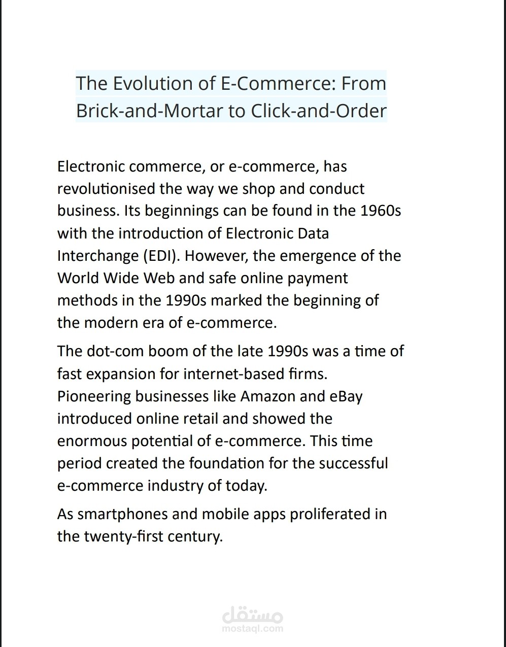 an article about e-comerce with 300 word.