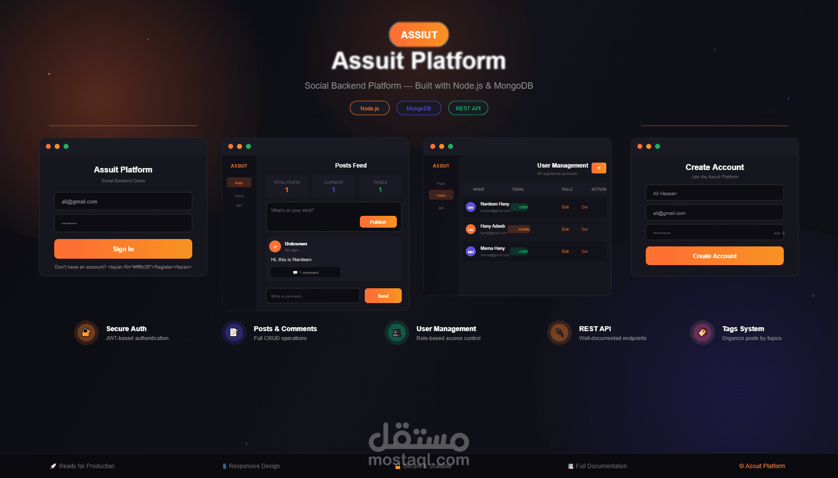 منصة Assuit Platform | تطبيق تواصل اجتماعي متكامل باستخدام Node.js & MongoDB