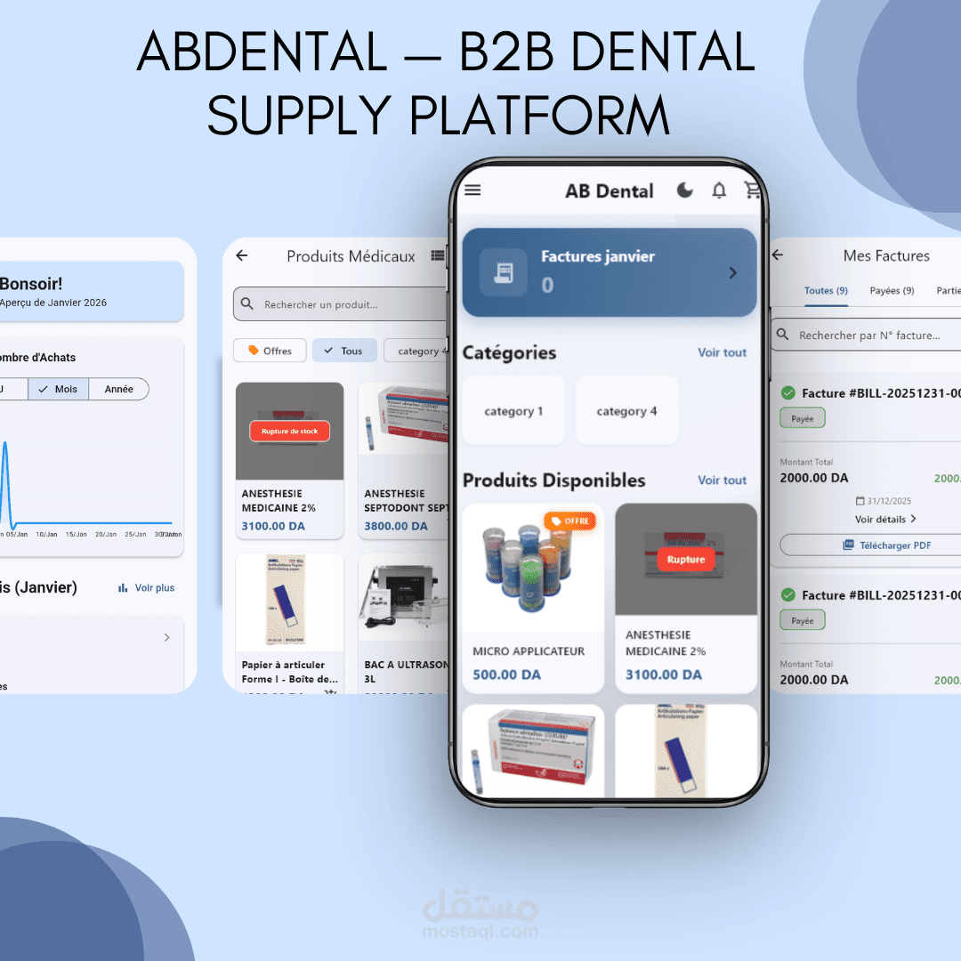 منصة ABDental B2B — Full Stack من قاعدة البيانات حتى Google Play