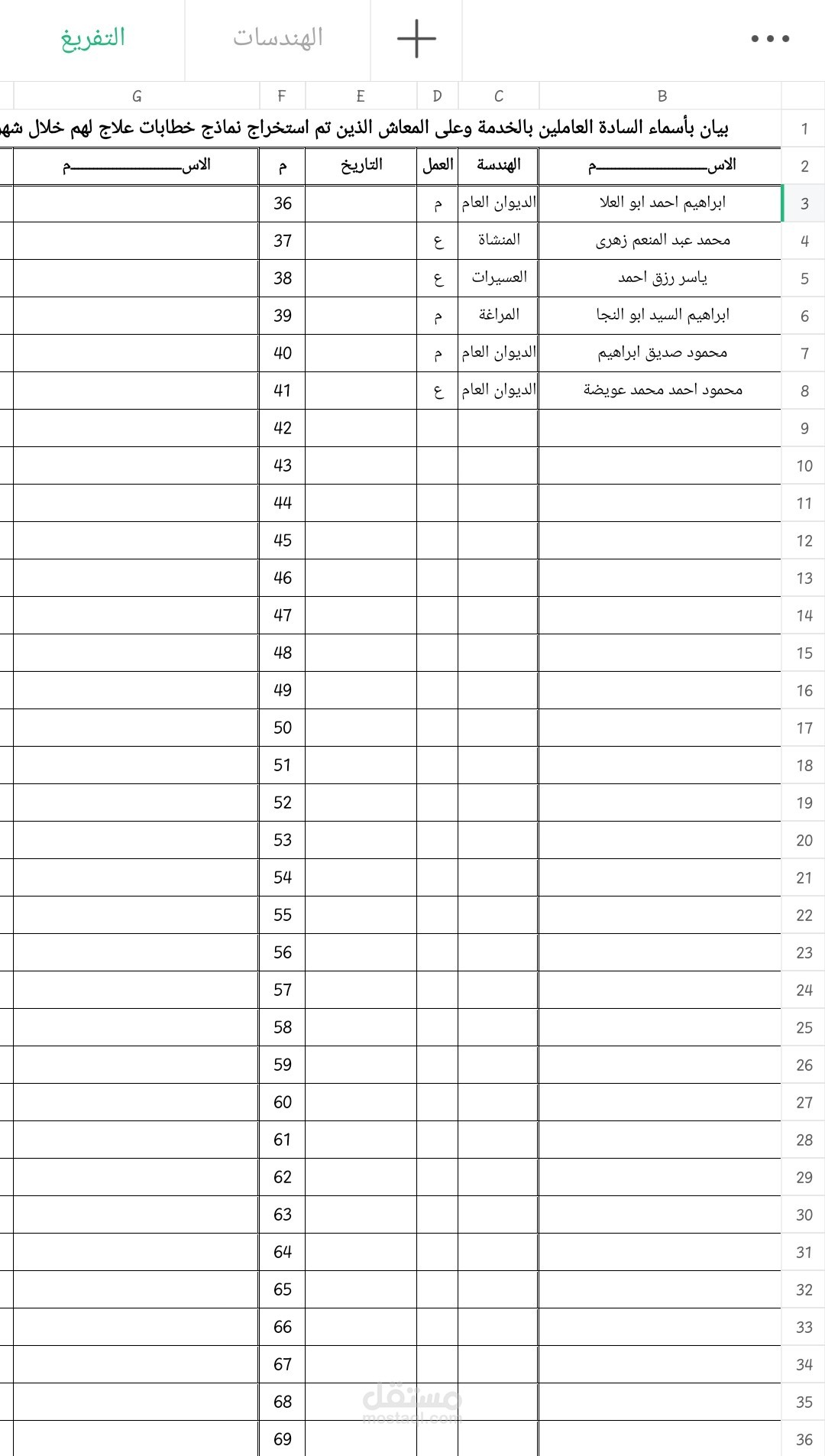 نموذج تفريغ بيانات وتصنيفهما حسب معيار محدد