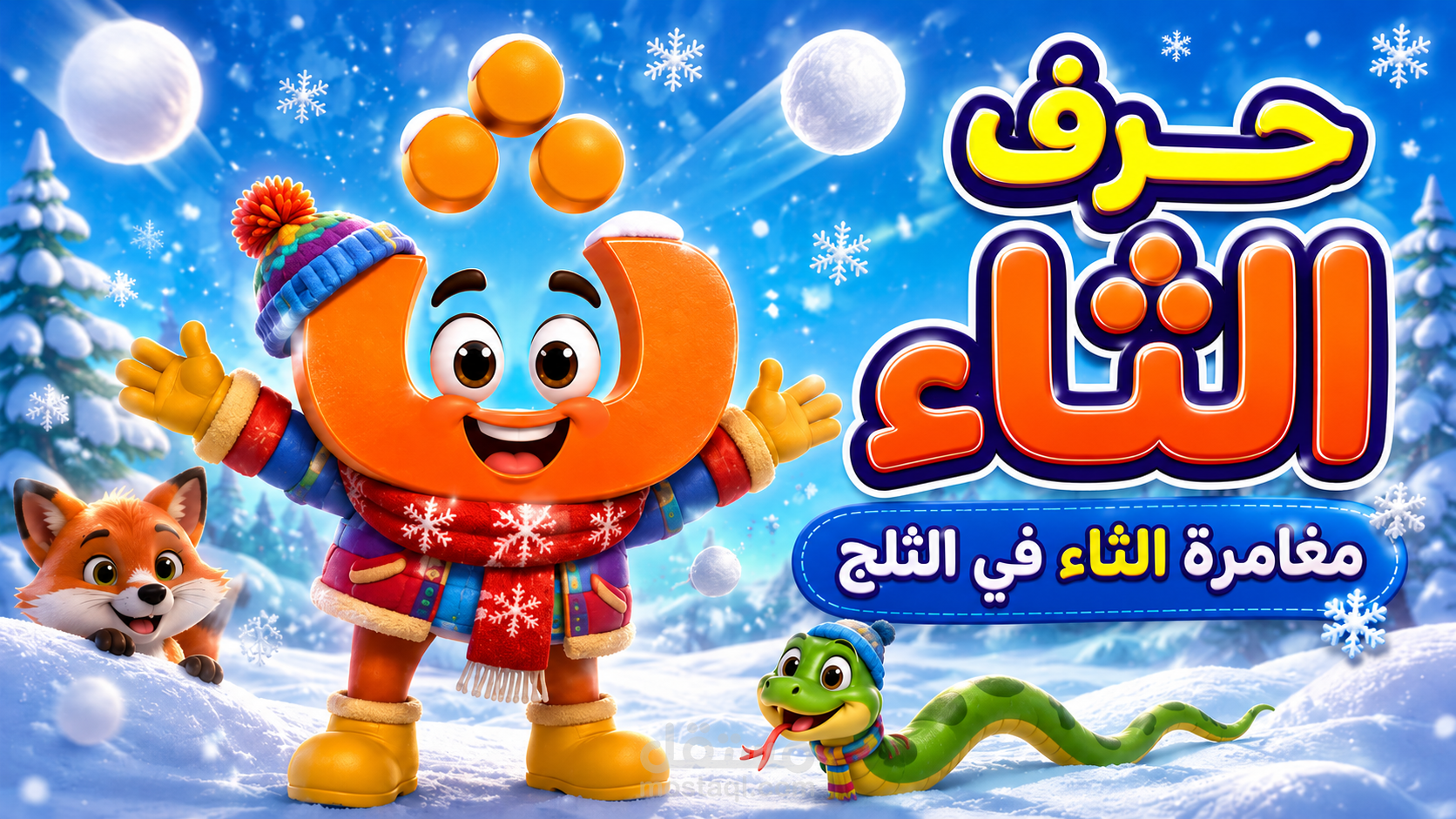 فيديو تعليمي للأطفال | حرف الثاء – مغامرة الثناء في الثلج