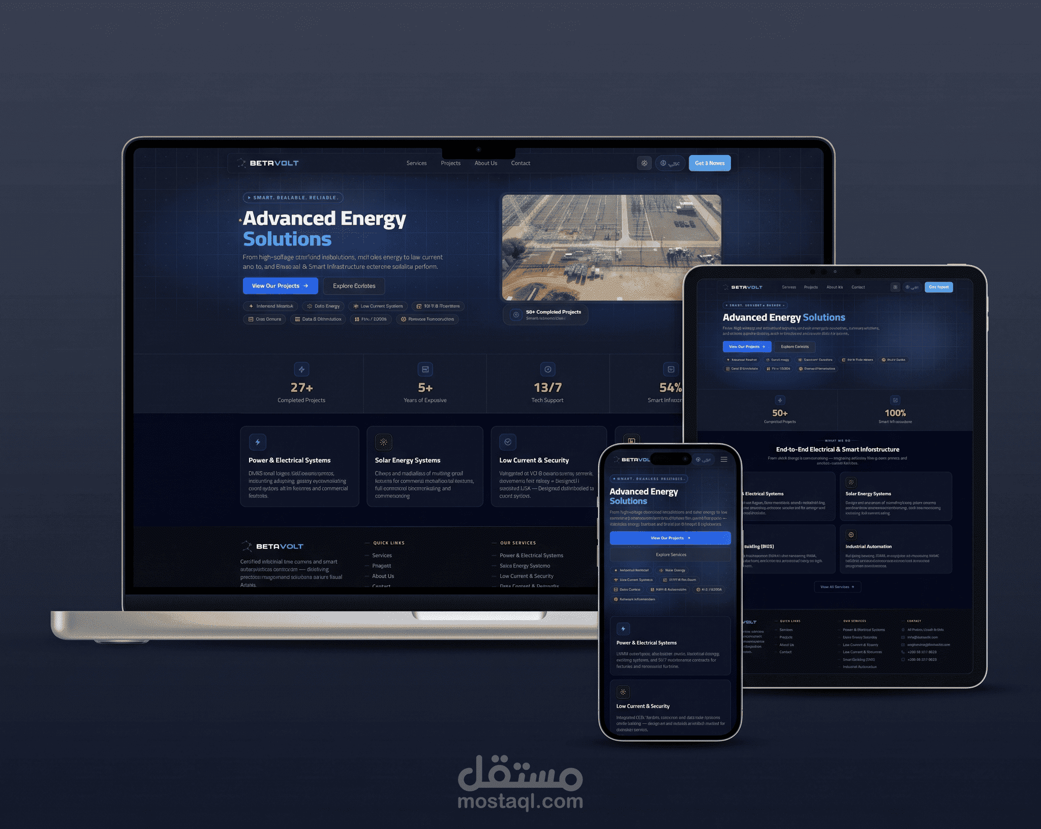 واجهة رقمية متكاملة لشركة BetaVolt لحلول البنية التحتية الذكية + نظام إدارة محتوى (CMS).