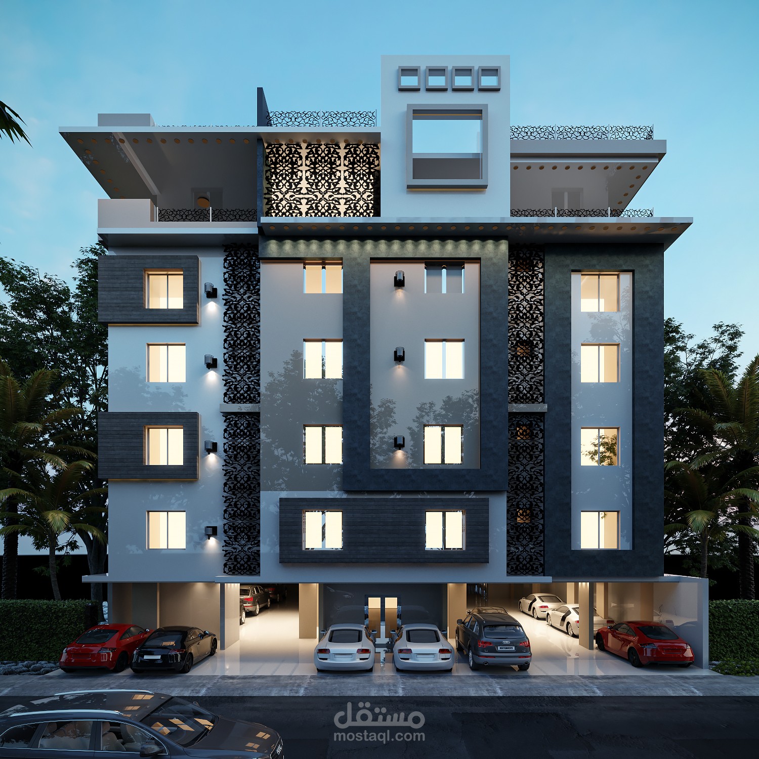 تصميم واجهة لمبنى سكني في جدة الممكلة العربية السعودية
