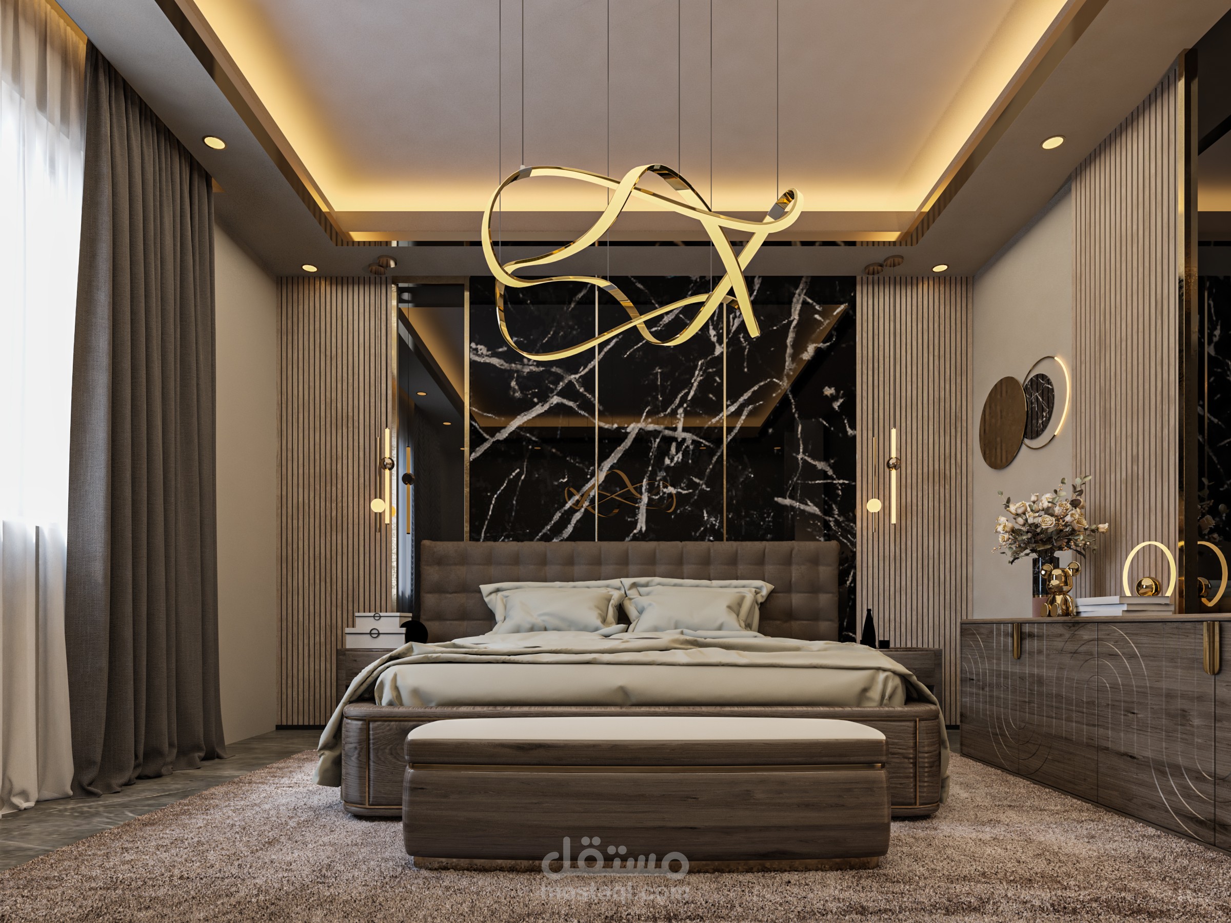تصميم داخلي لغرفة نوم رئيسية (master bed room)