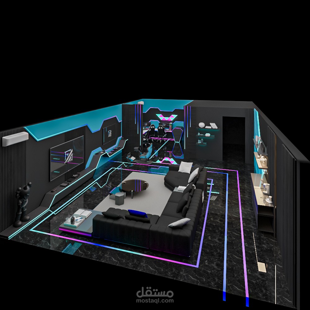 تصميم داخلي لغرفة العاب ( gaming room)