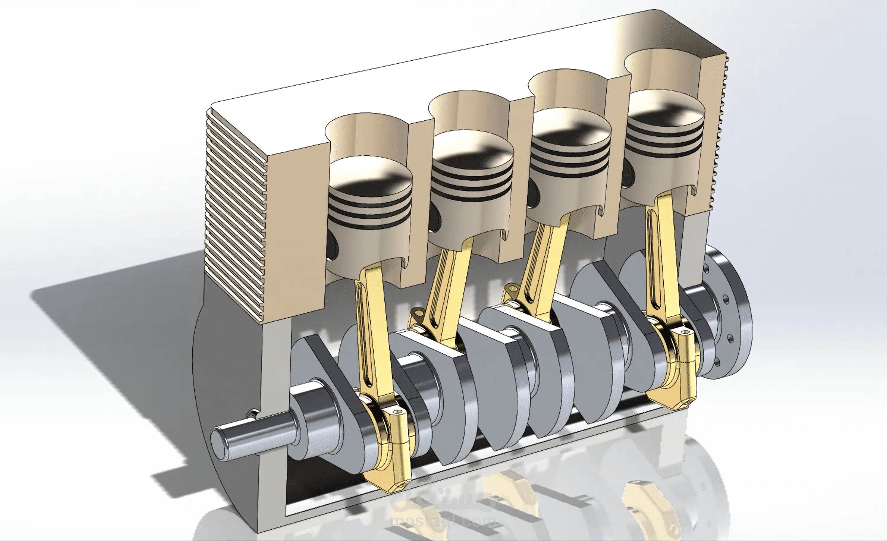 تصميم 3D لمحرك 4 سلندر باستخدام Solidworks