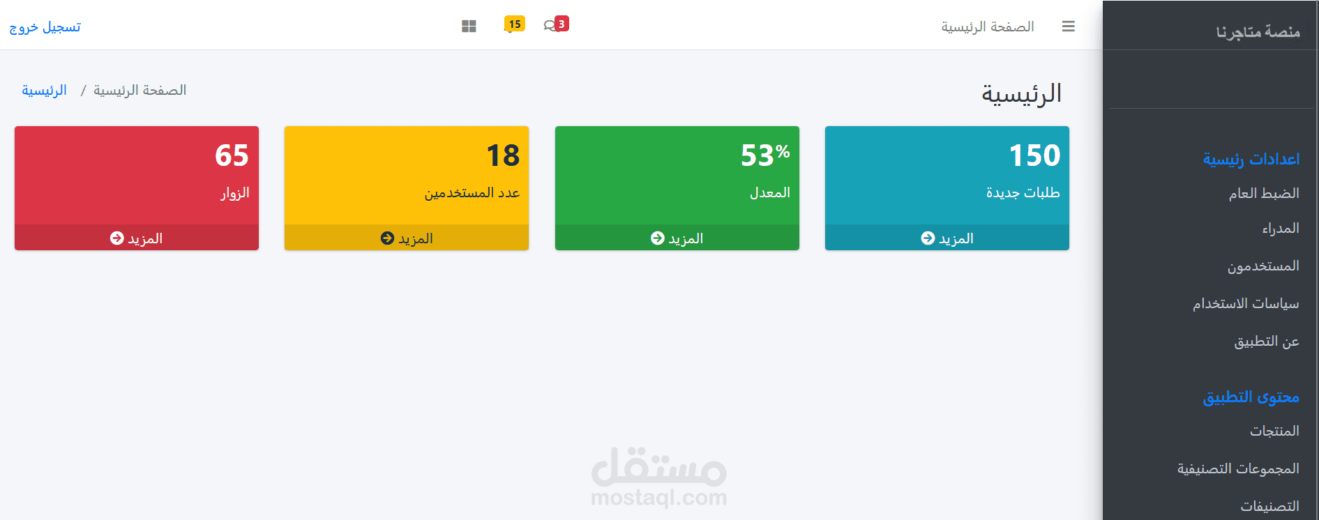 انشاء لوحة تحكم لموقع وتطبيق Matajerna