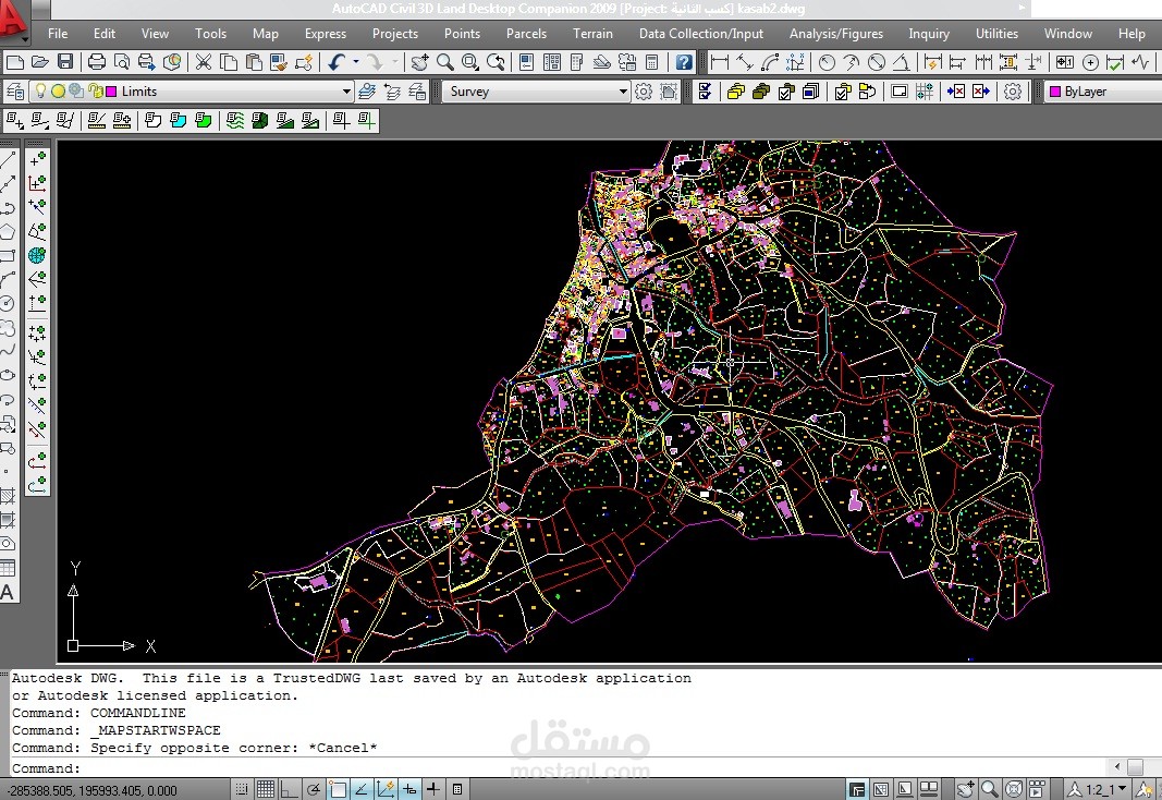 خريطة رقمية لمنطقة كسب في سوريا باستخدام  Autocad land Devlopment