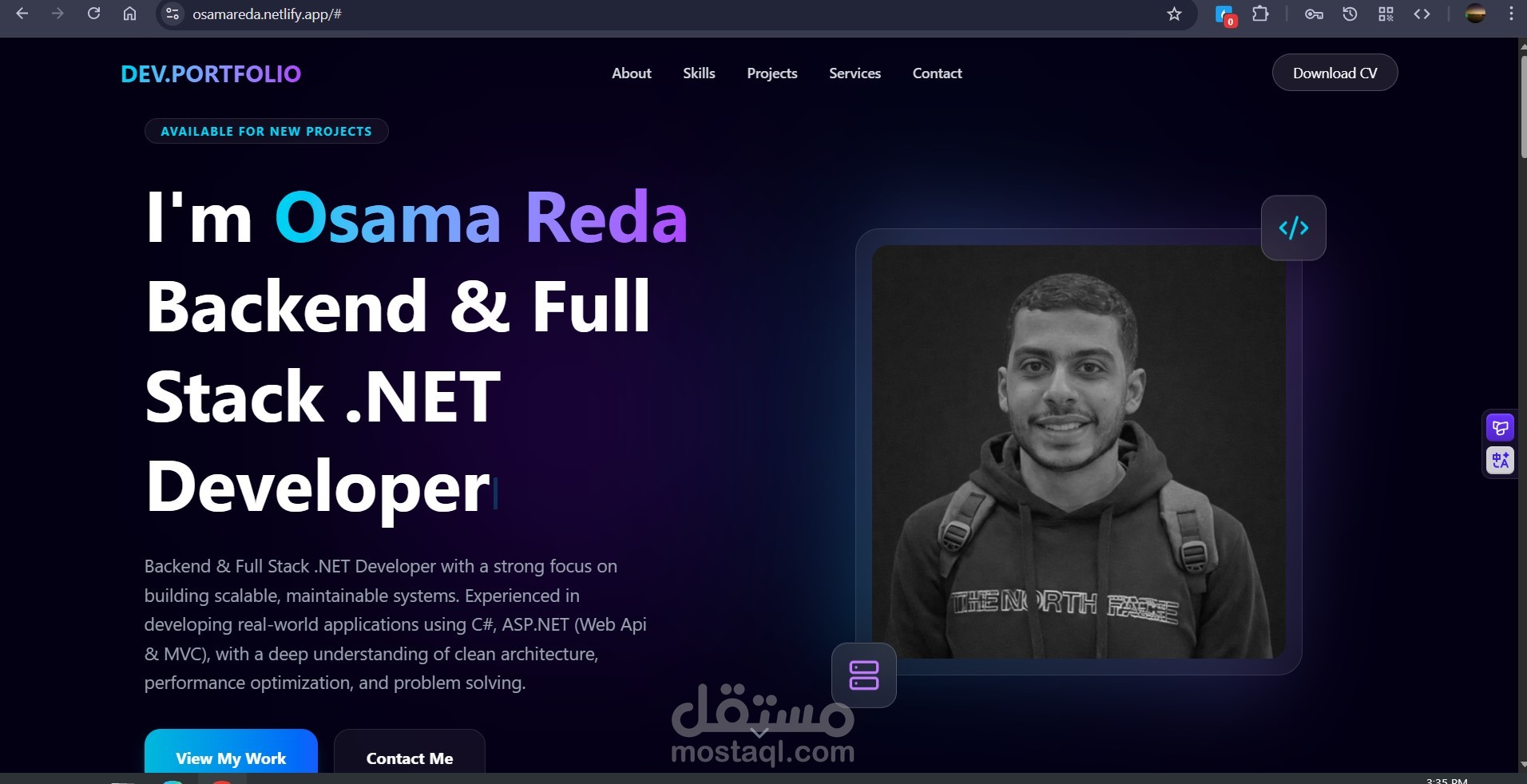 بورتفوليو احترافي (.NET Full Stack Developer Portfolio)