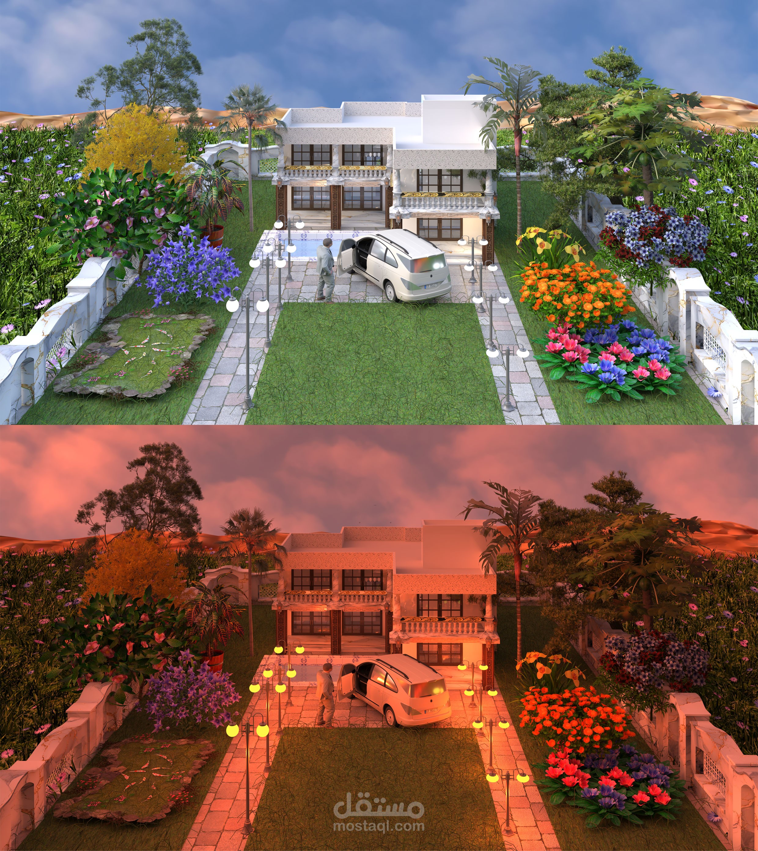 فيلا سكنية متكاملة مع الإضاءة (Day & Night)